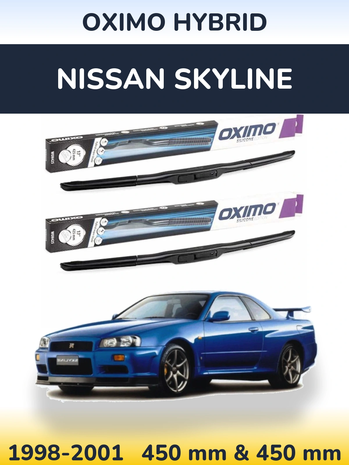 Sada předních stěračů Oximo Hybrid 450 a 450 mm pro Nissan Skyline 1998-2001