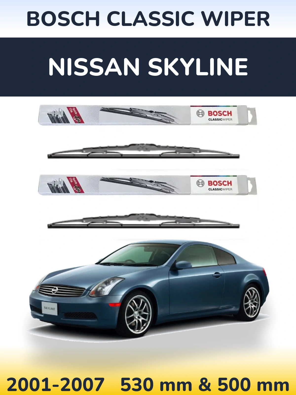 Sada předních stěračů BOSCH Classic Wiper 530 a 500 mm pro Nissan Skyline 2001-2007