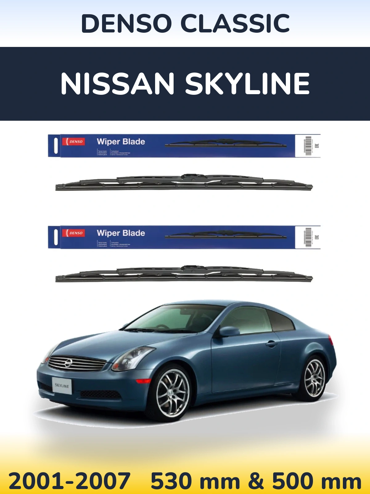 Sada předních stěračů Denso Classic 530 a 500 mm pro Nissan Skyline 2001-2007