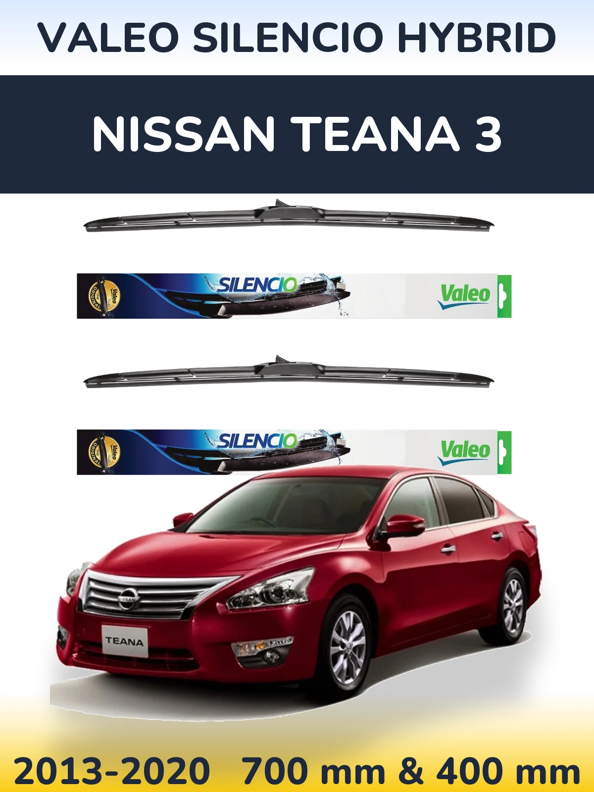 Sada předních stěračů Valeo Silencio Hybrid 700 a 400 mm pro Nissan Teana 3 2013-2020