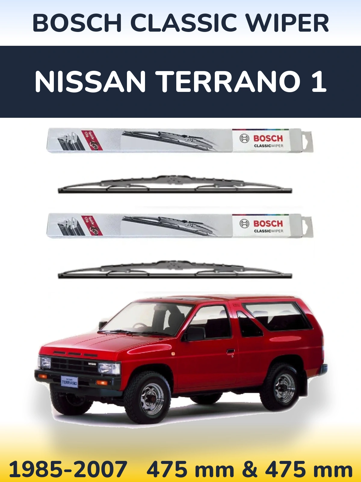 Sada předních stěračů BOSCH Classic Wiper 475 a 475 mm pro Nissan Terrano 1 1985-2007