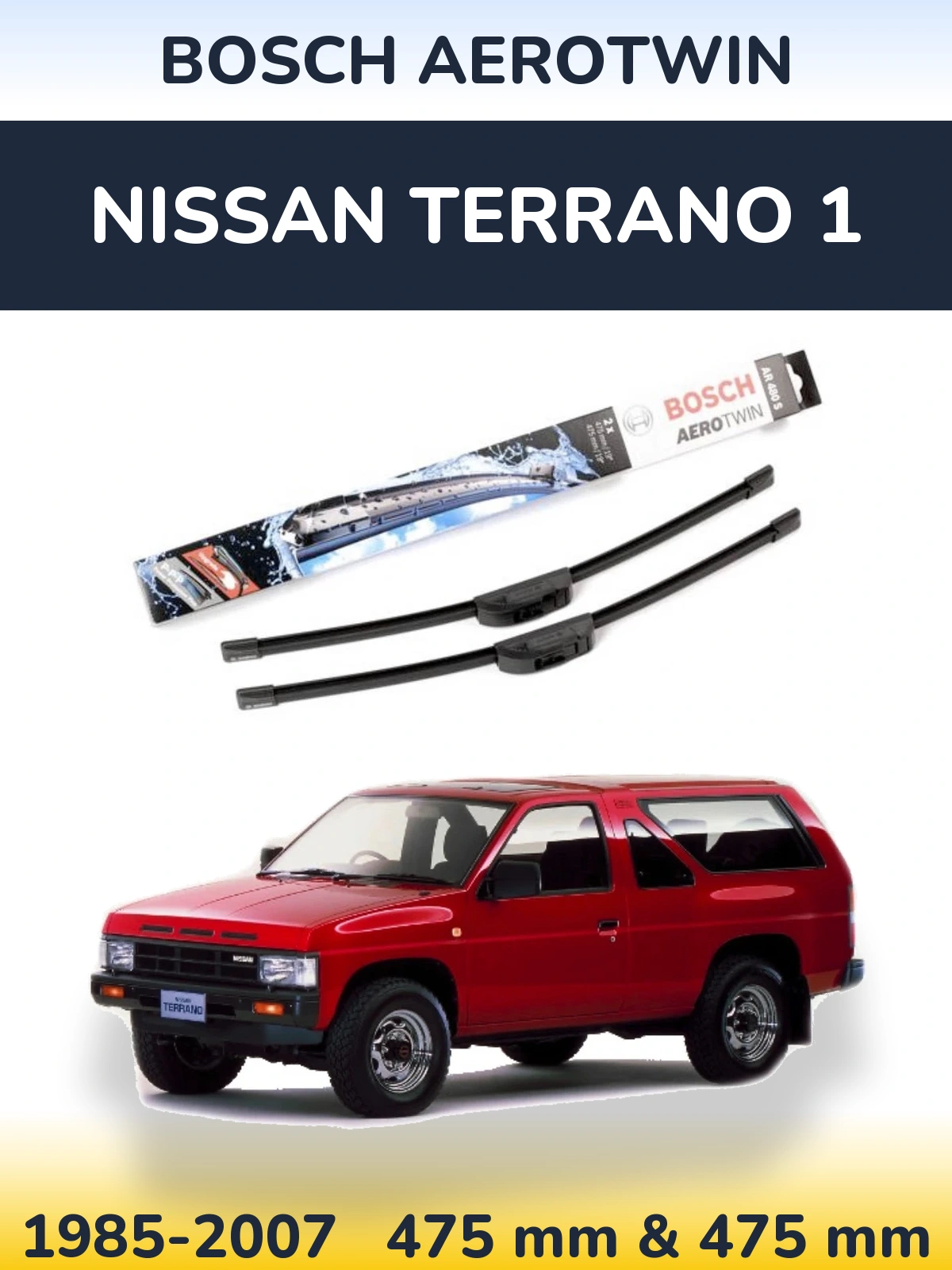 Sada předních stěračů BOSCH AeroTwin 475 a 475 mm pro Nissan Terrano 1 1985-2007