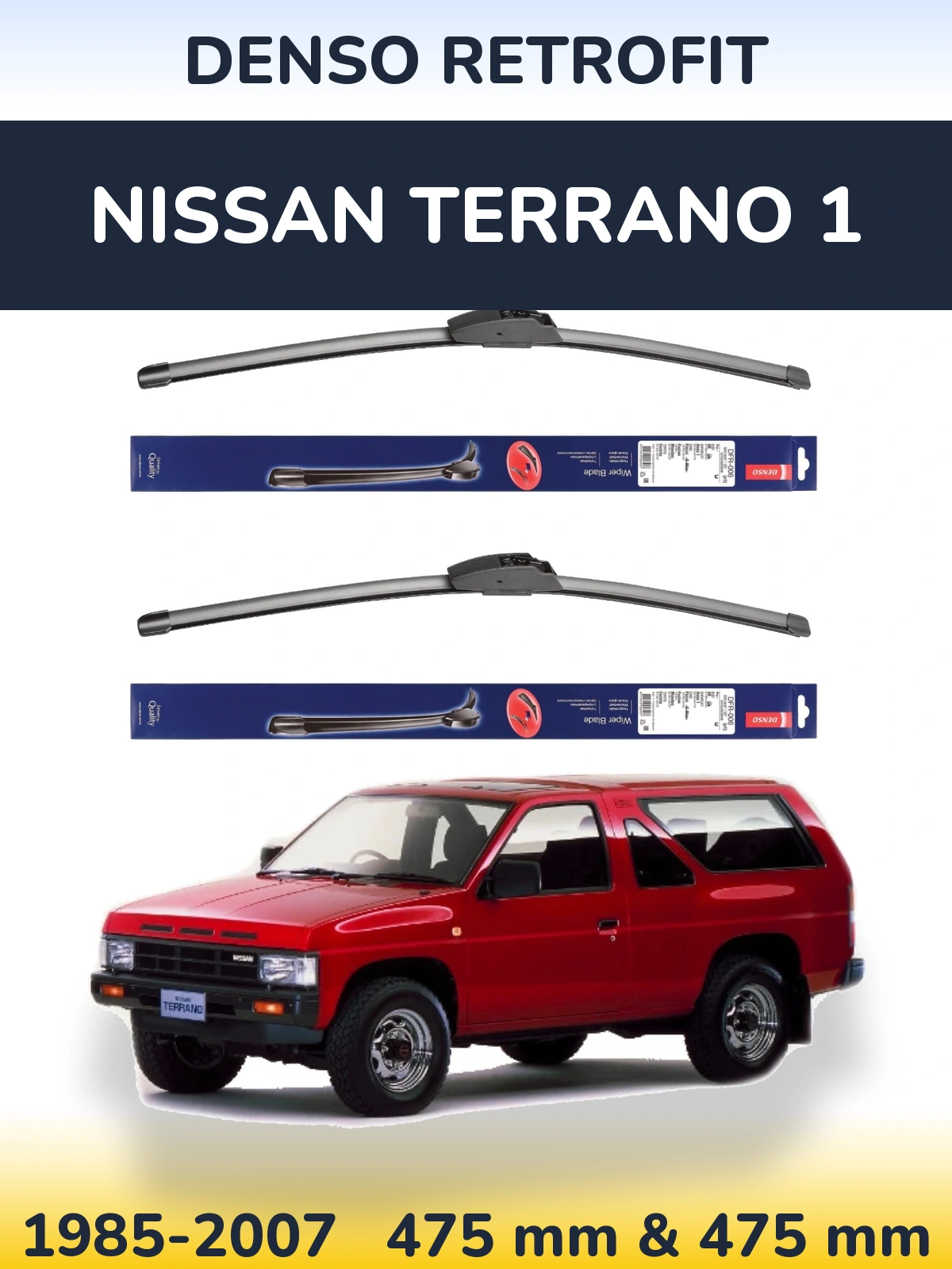 Sada předních stěračů Denso Retrofit 475 a 475 mm pro Nissan Terrano 1 1985-2007
