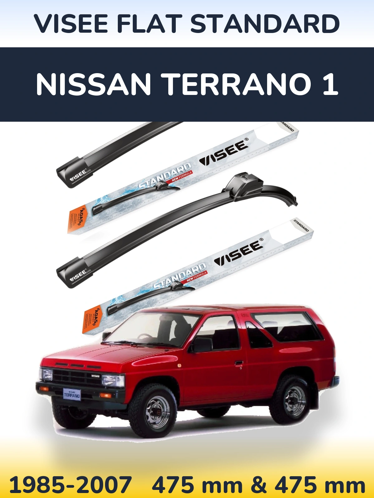 Sada předních stěračů VISEE FLAT STANDARD 475 a 475 mm pro Nissan Terrano 1 1985-2007