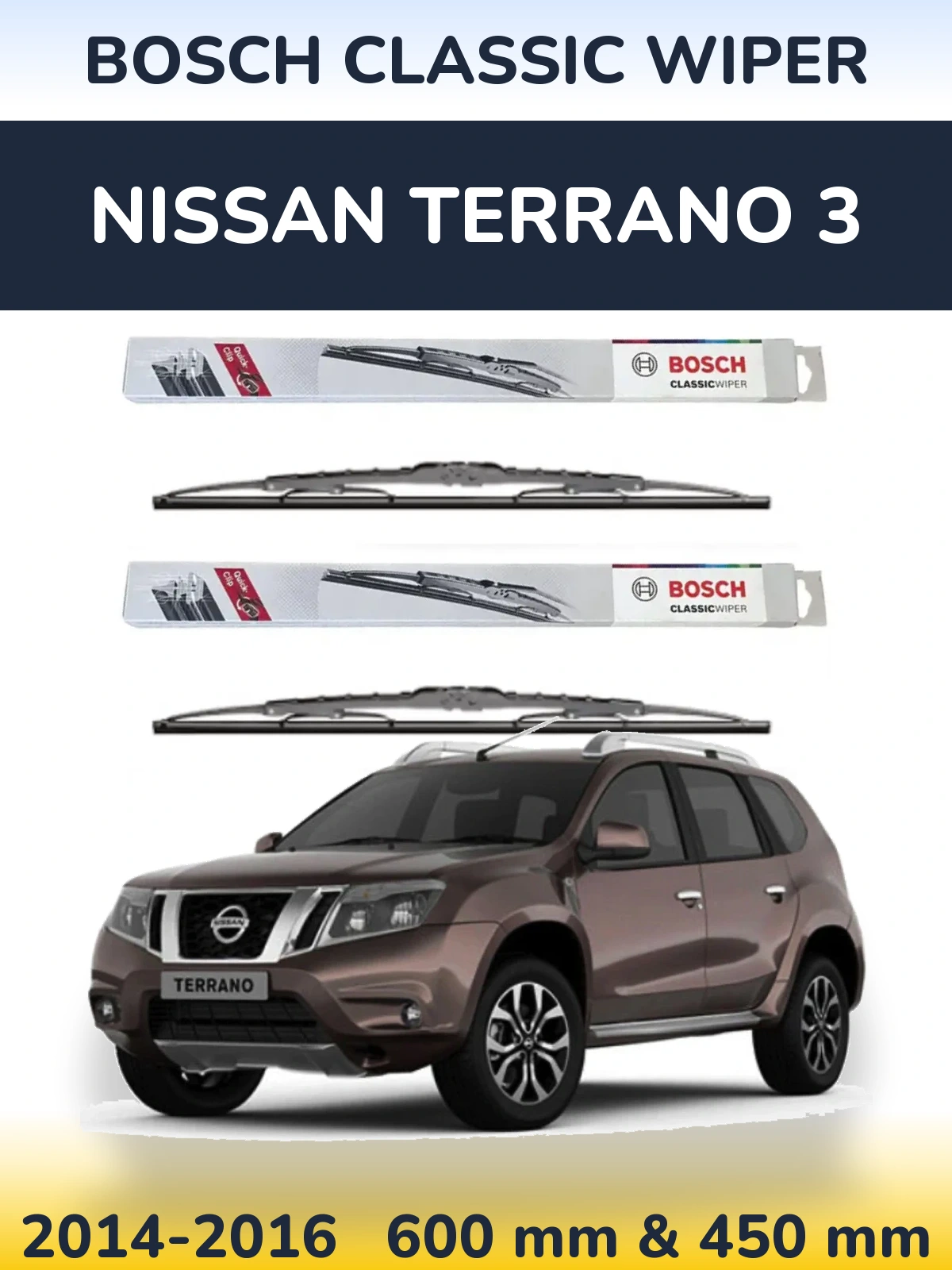 Sada předních stěračů BOSCH Classic Wiper 600 a 450 mm pro Nissan Terrano 3 2014-2016