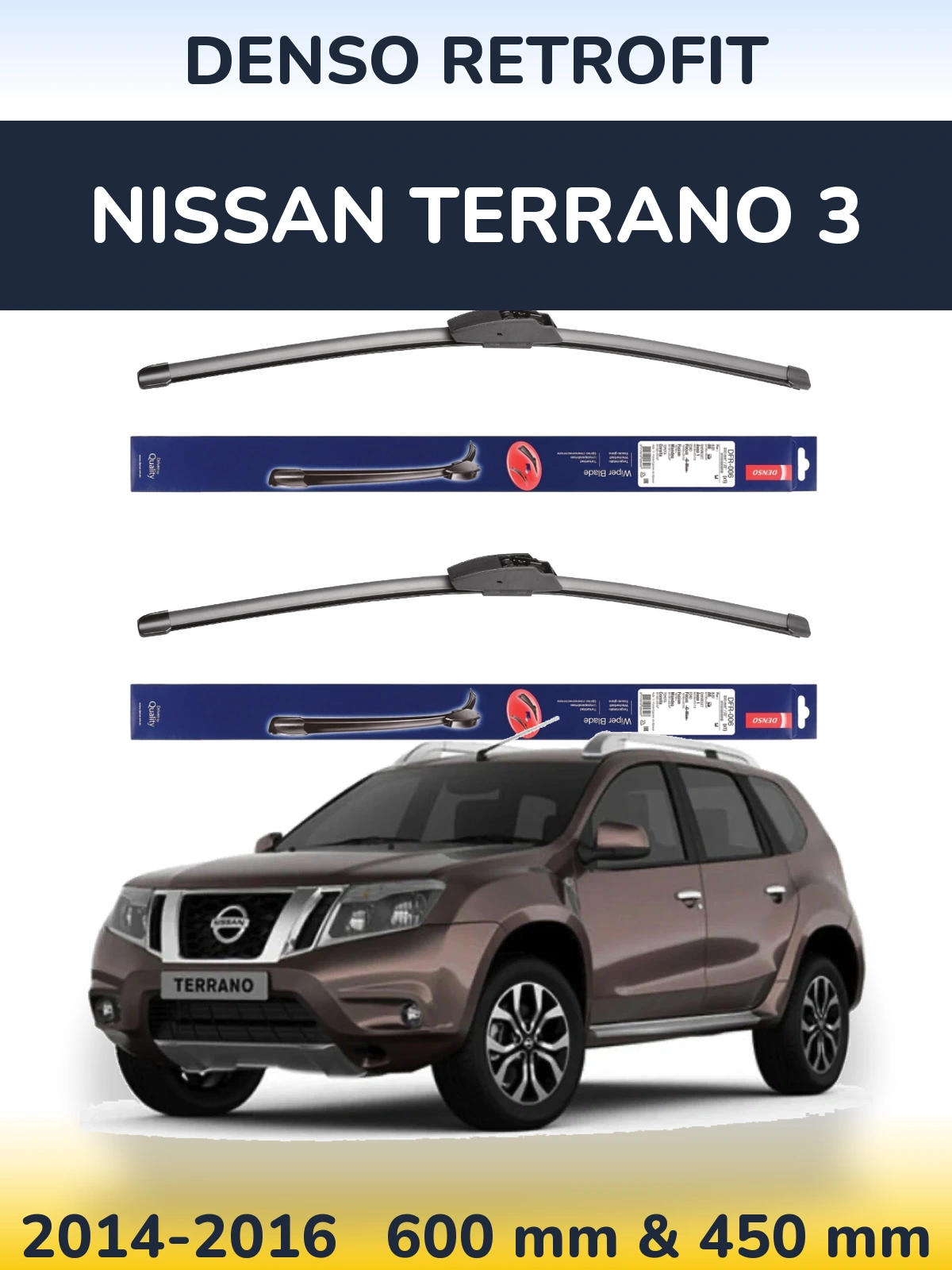 Sada předních stěračů Denso Retrofit 600 a 450 mm pro Nissan Terrano 3 2014-2016