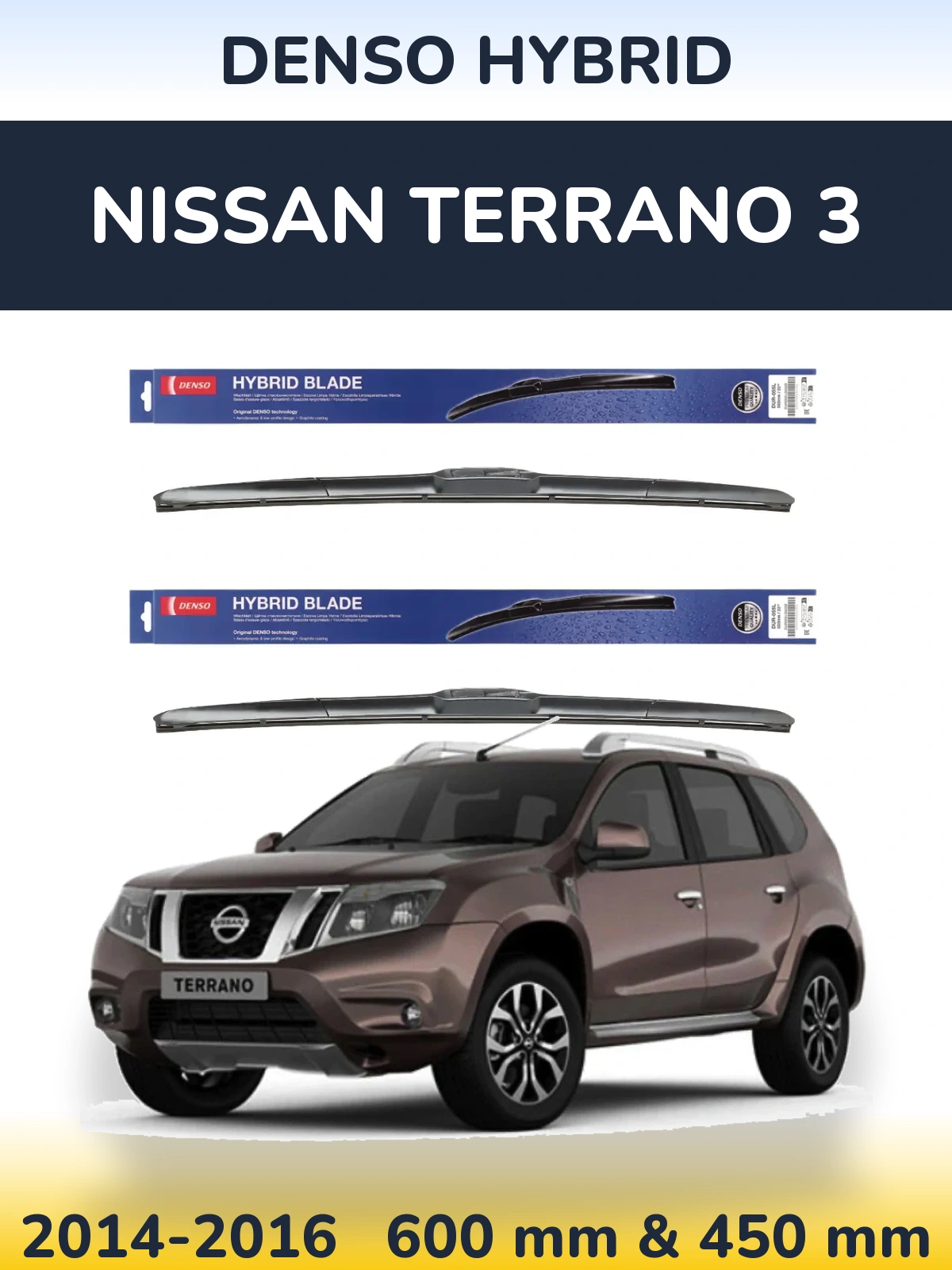 Sada předních stěračů Denso Hybrid 600 a 450 mm pro Nissan Terrano 3 2014-2016