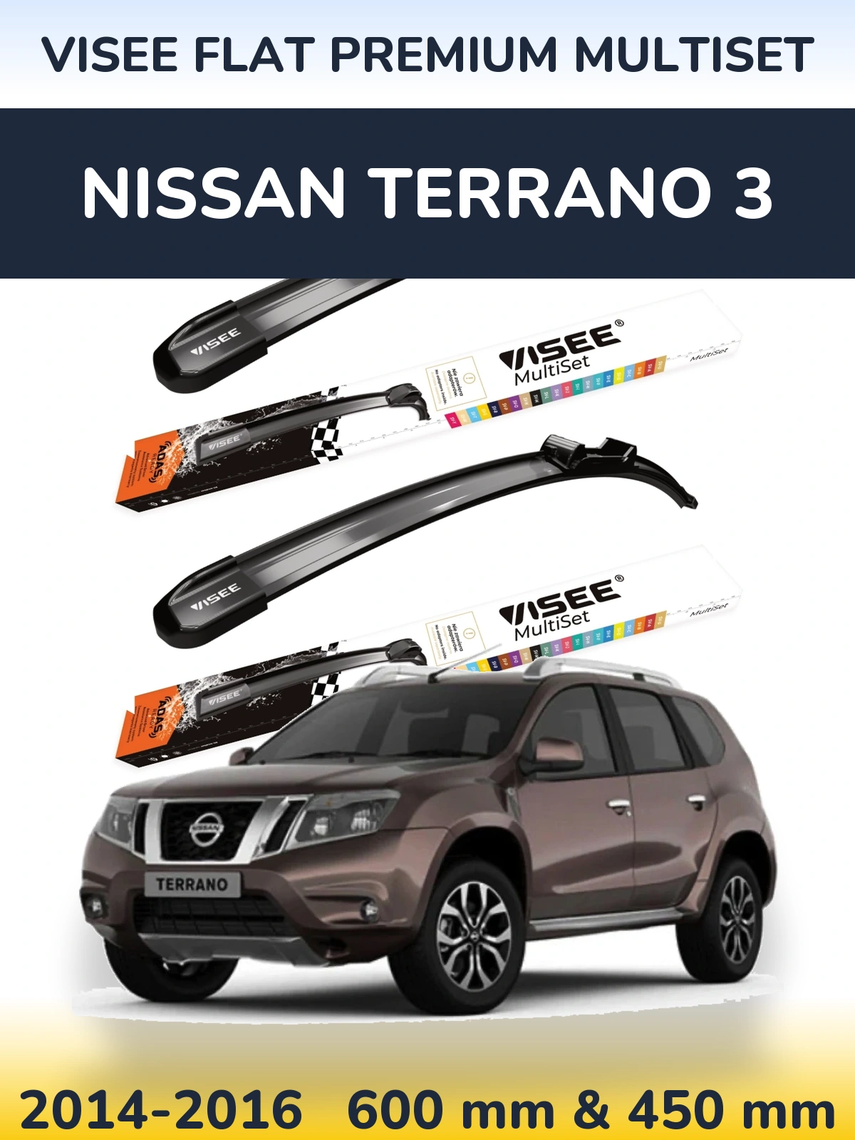 Sada předních stěračů VISEE FLAT PREMIUM MultiSet 600 a 450 mm pro Nissan Terrano 3 2014-2016