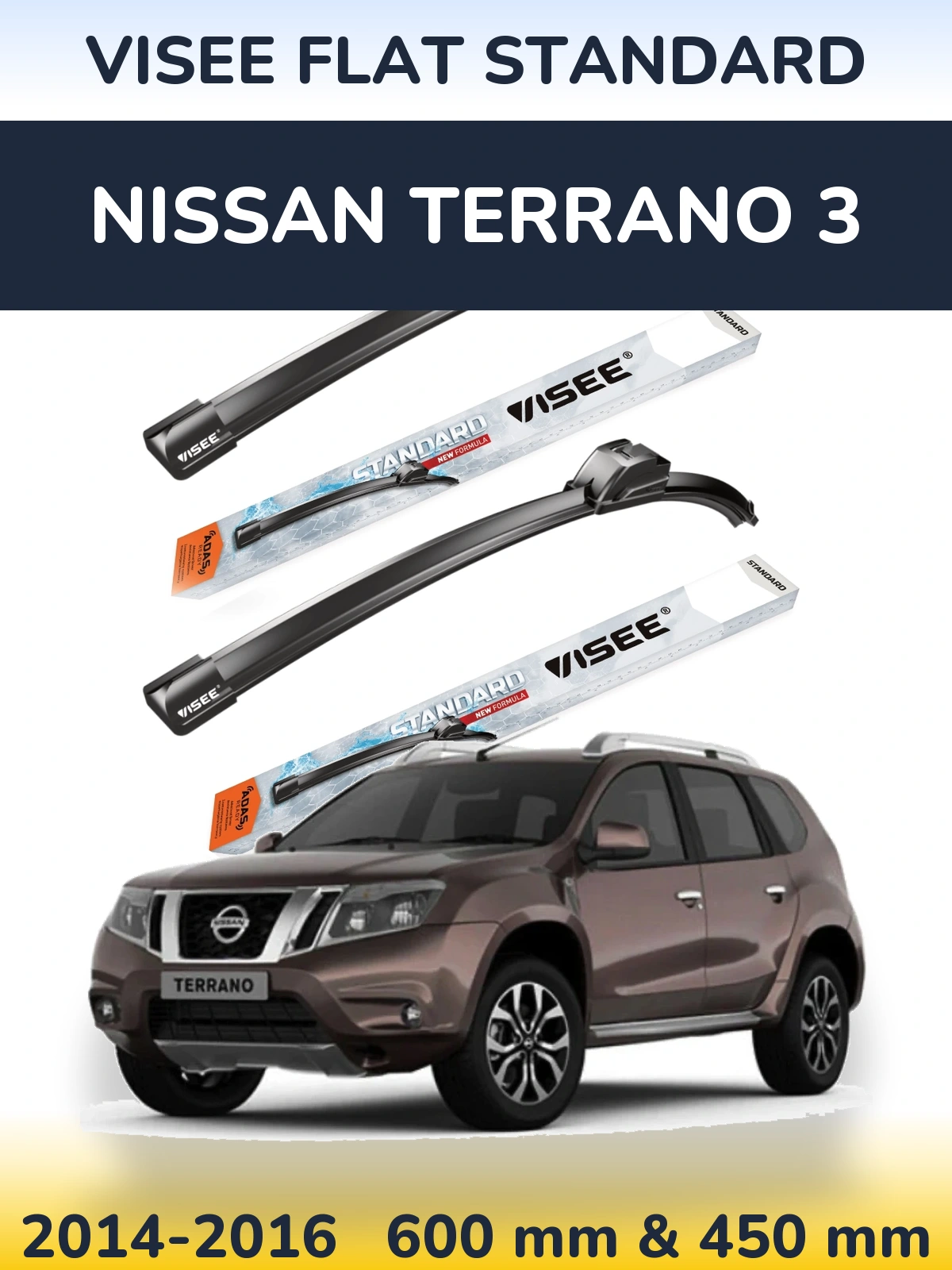 Sada předních stěračů VISEE FLAT STANDARD 600 a 450 mm pro Nissan Terrano 3 2014-2016