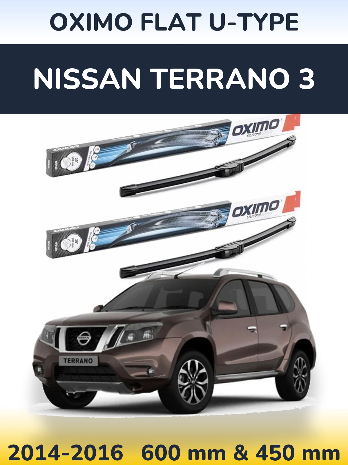 Sada předních stěračů Oximo Flat U-type 600 a 450 mm pro Nissan Terrano 3 2014-2016