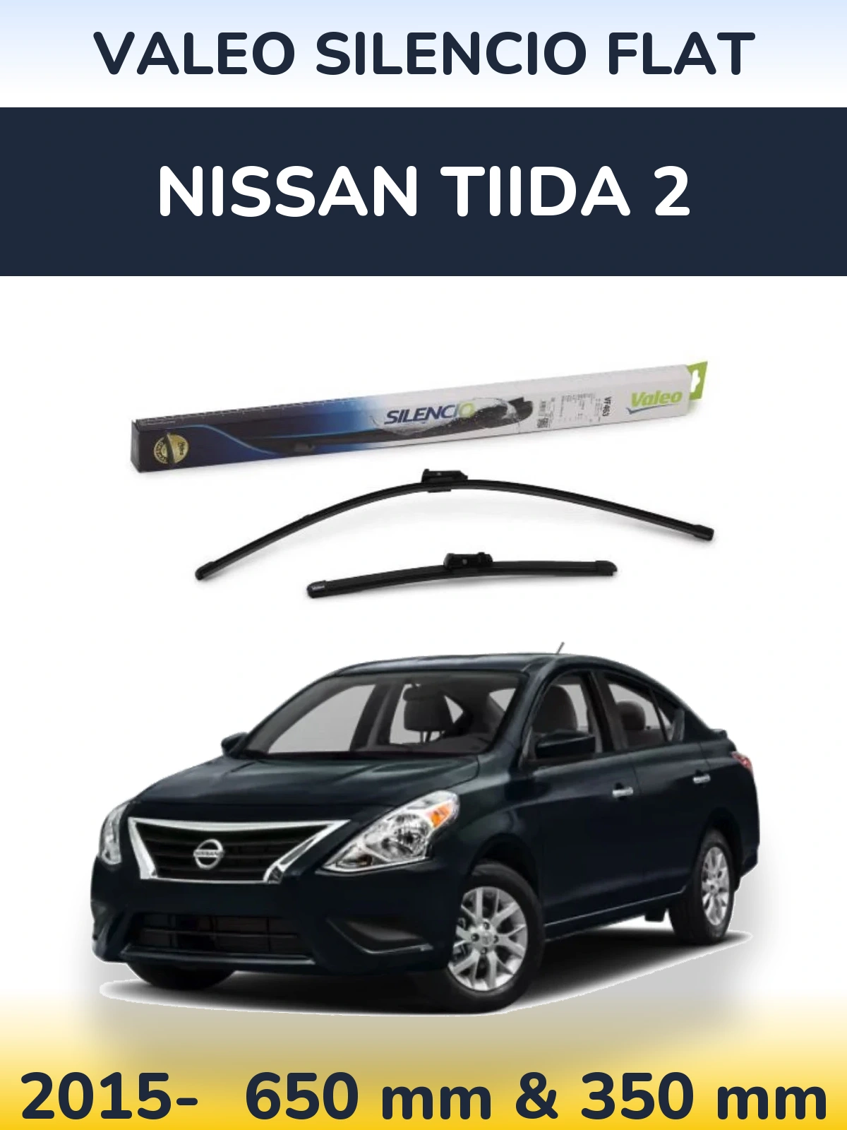 Sada předních stěračů Valeo Silencio Flat 650 a 350 mm pro Nissan Tiida 2 2015-2026