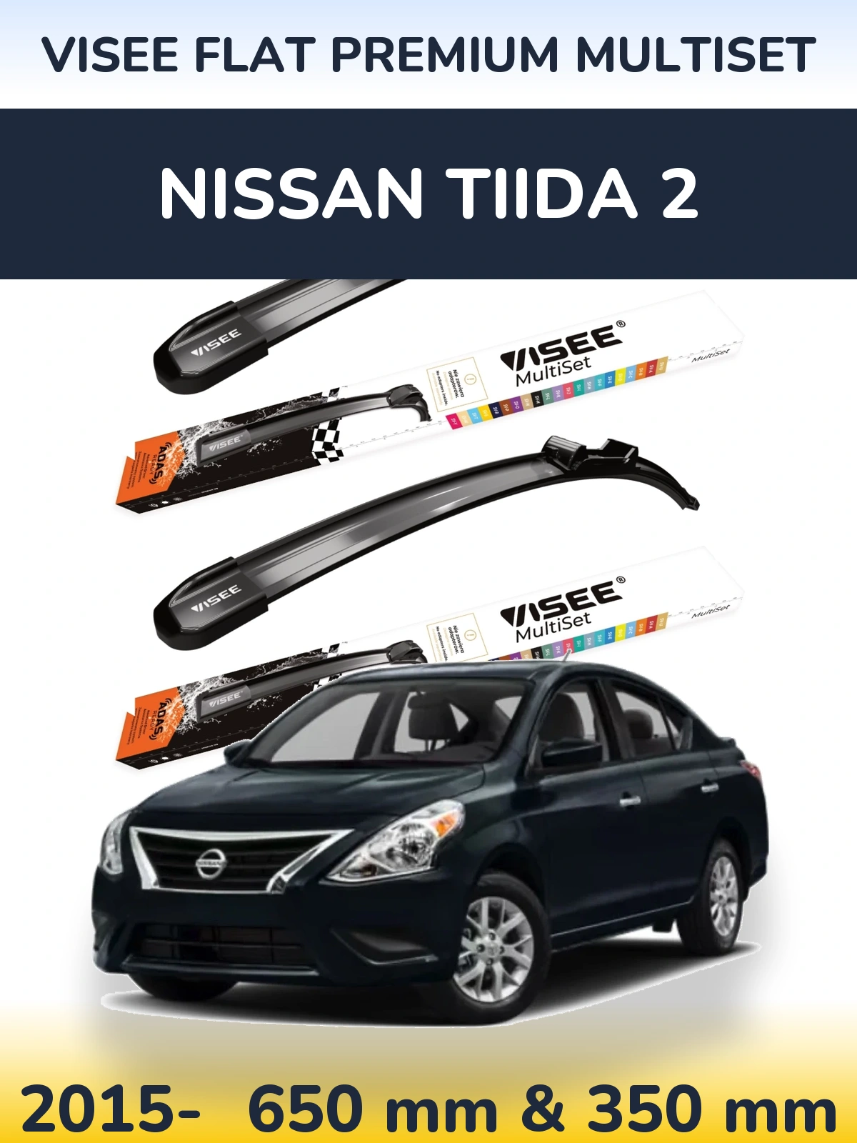 Sada předních stěračů VISEE FLAT PREMIUM MultiSet 650 a 350 mm pro Nissan Tiida 2 2015-2026