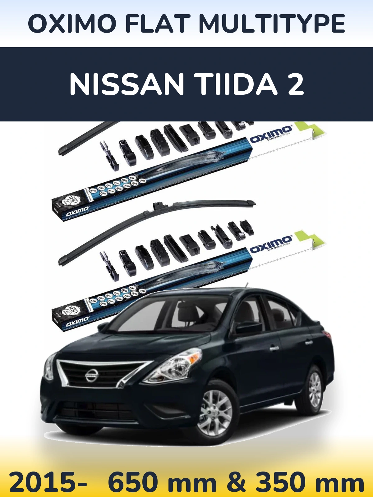 Sada předních stěračů Oximo Flat MultiType 650 a 350 mm pro Nissan Tiida 2 2015-2026