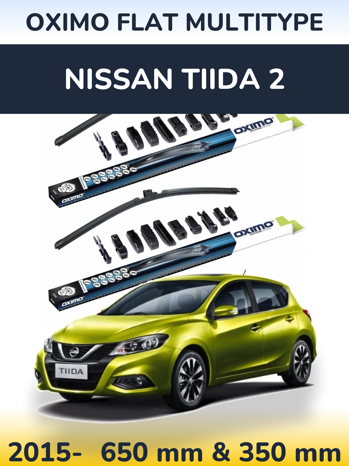 Sada předních stěračů Oximo Flat MultiType 650 a 350 mm pro Nissan Tiida 2 2015-2026