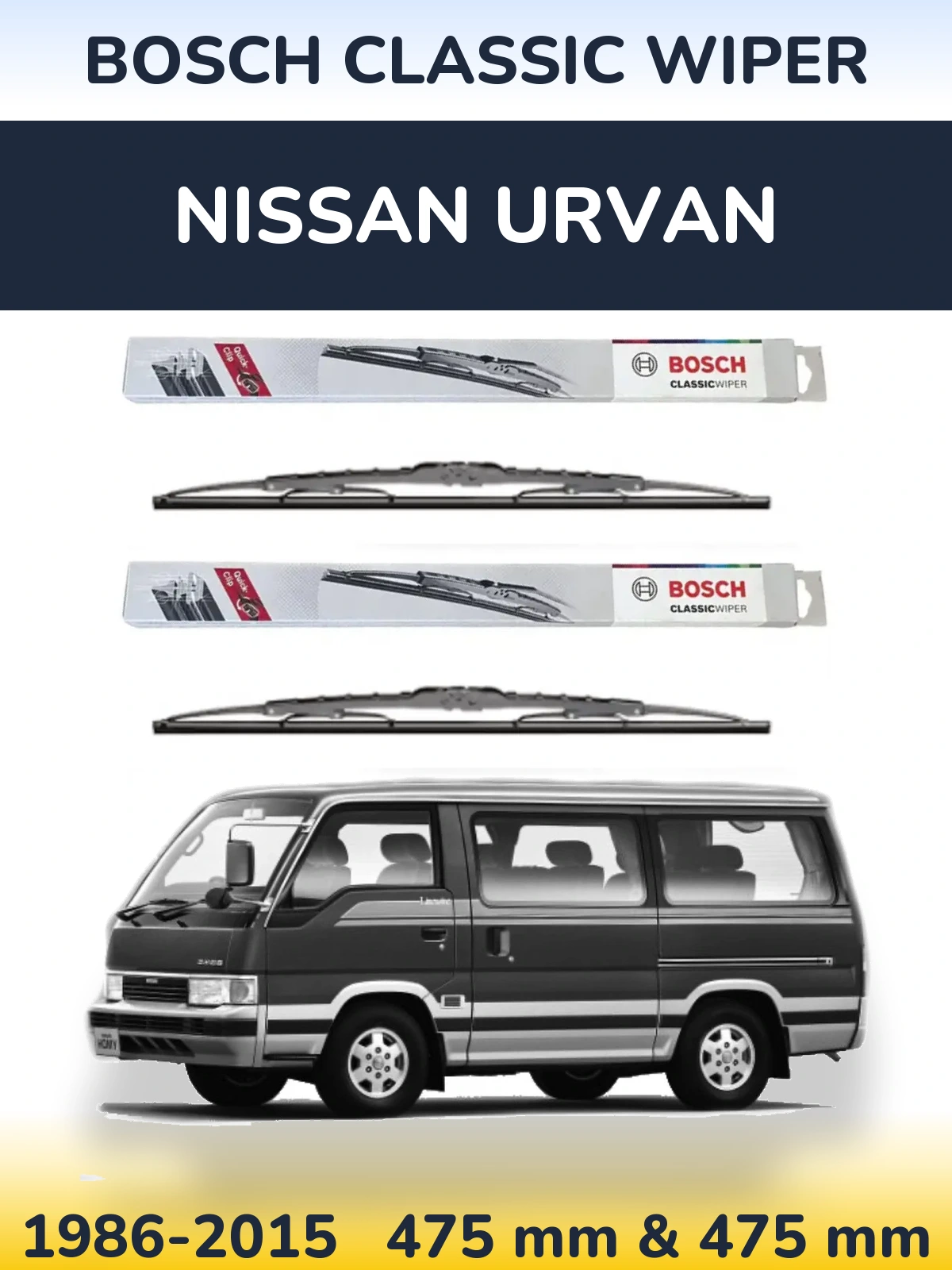 Sada předních stěračů BOSCH Classic Wiper 475 a 475 mm pro Nissan Urvan 1986-2015