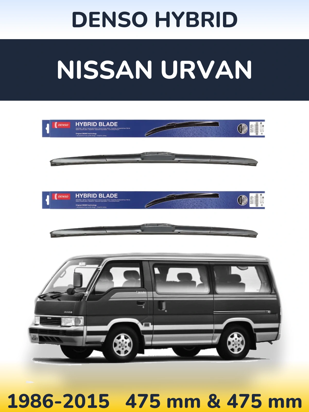 Sada předních stěračů Denso Hybrid 475 a 475 mm pro Nissan Urvan 1986-2015