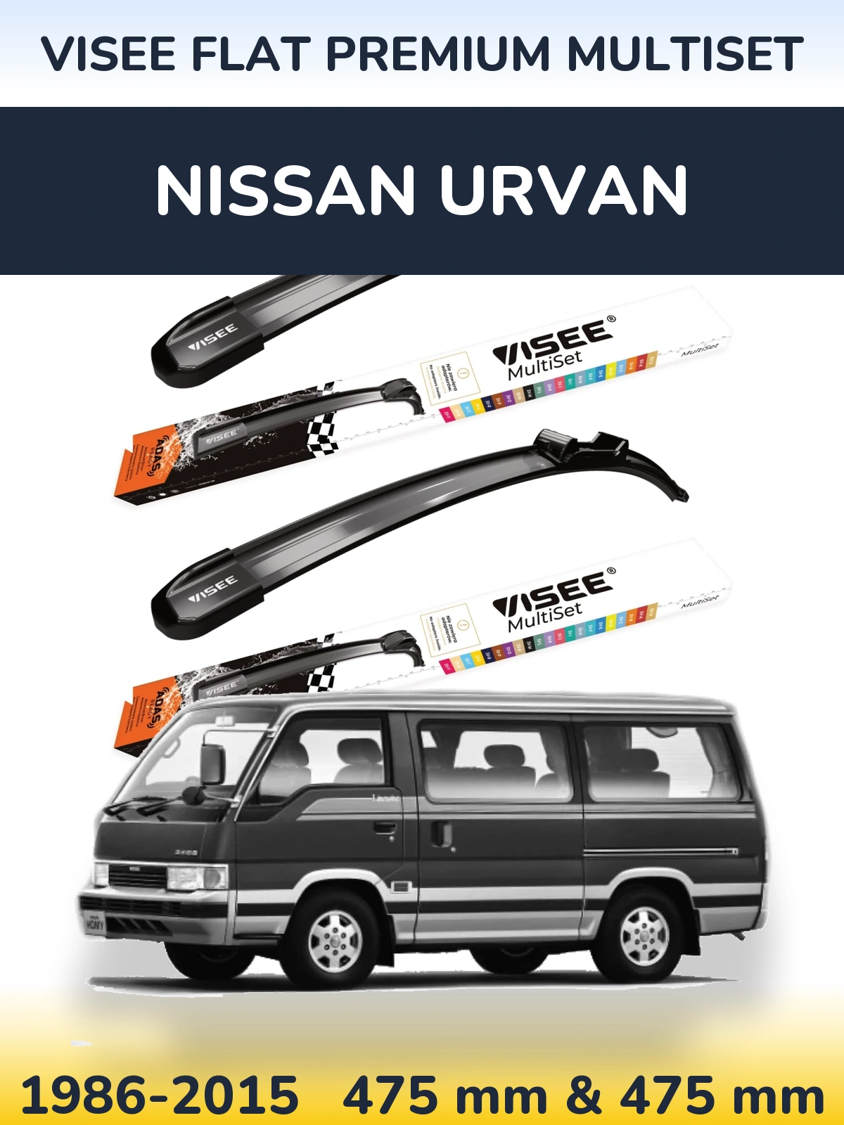 Sada předních stěračů VISEE FLAT PREMIUM MultiSet 475 a 475 mm pro Nissan Urvan 1986-2015