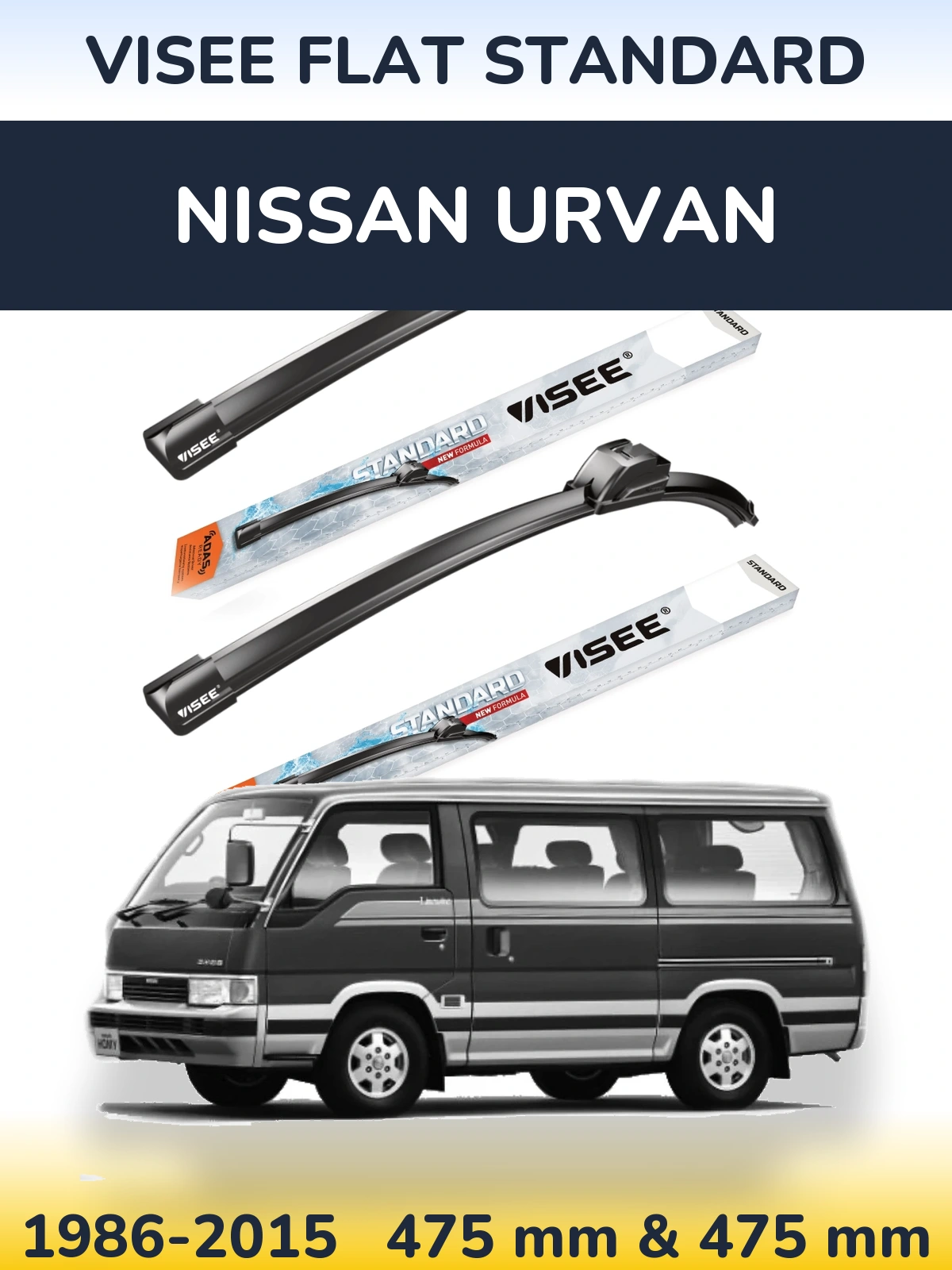 Sada předních stěračů VISEE FLAT STANDARD 475 a 475 mm pro Nissan Urvan 1986-2015