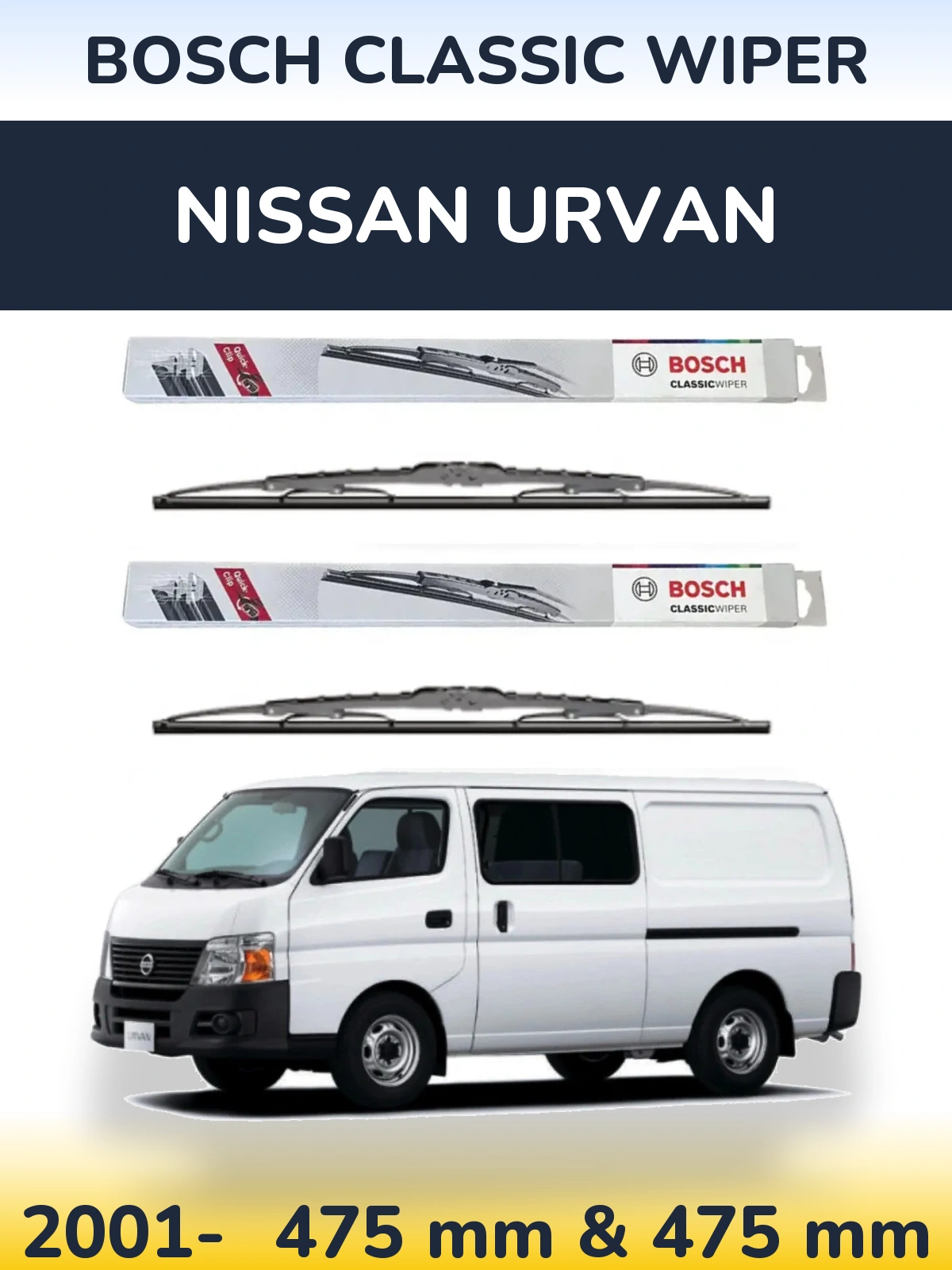 Sada předních stěračů BOSCH Classic Wiper 475 a 475 mm pro Nissan Urvan 2001-2026
