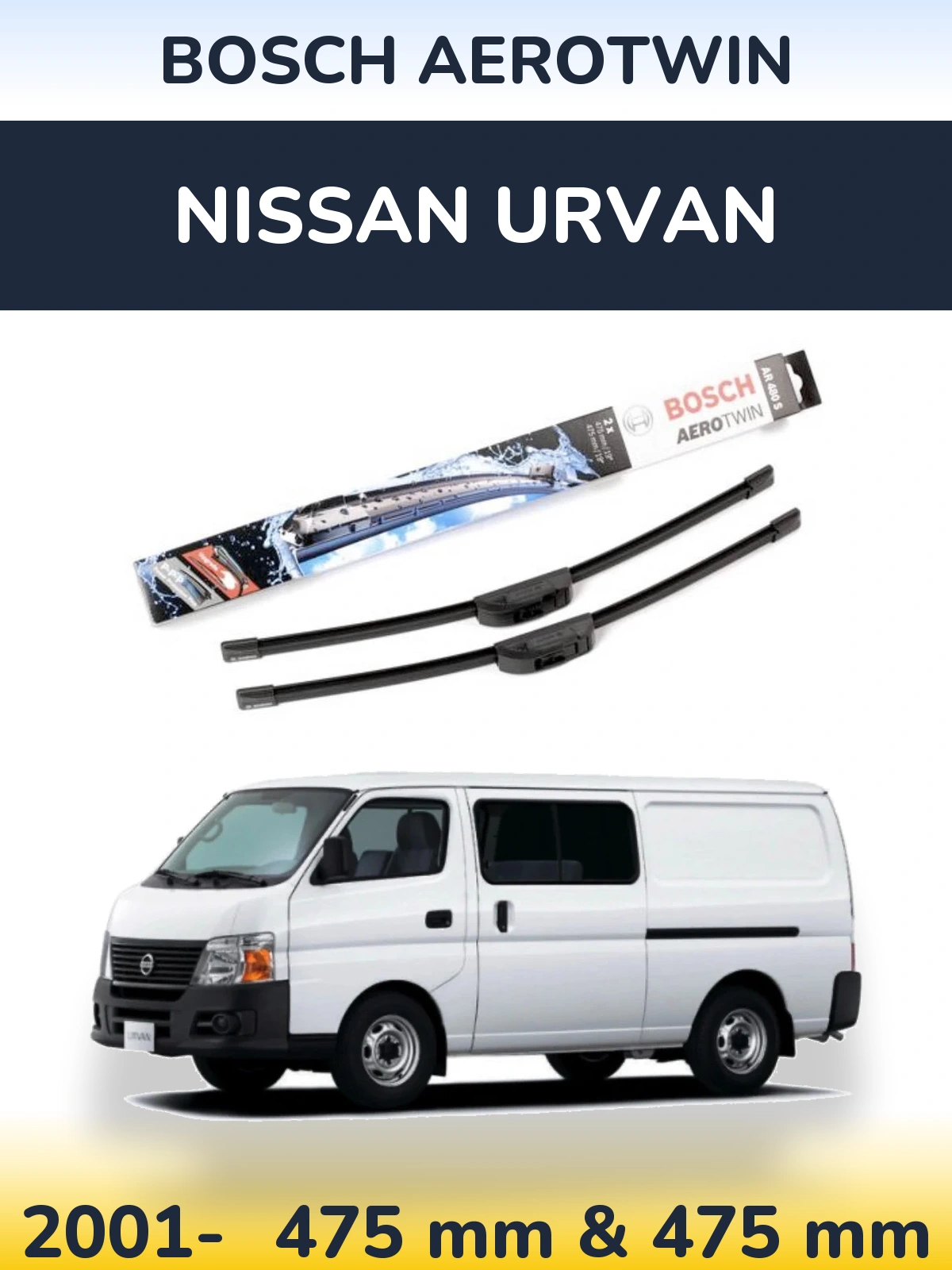 Sada předních stěračů BOSCH AeroTwin 475 a 475 mm pro Nissan Urvan 2001-2026