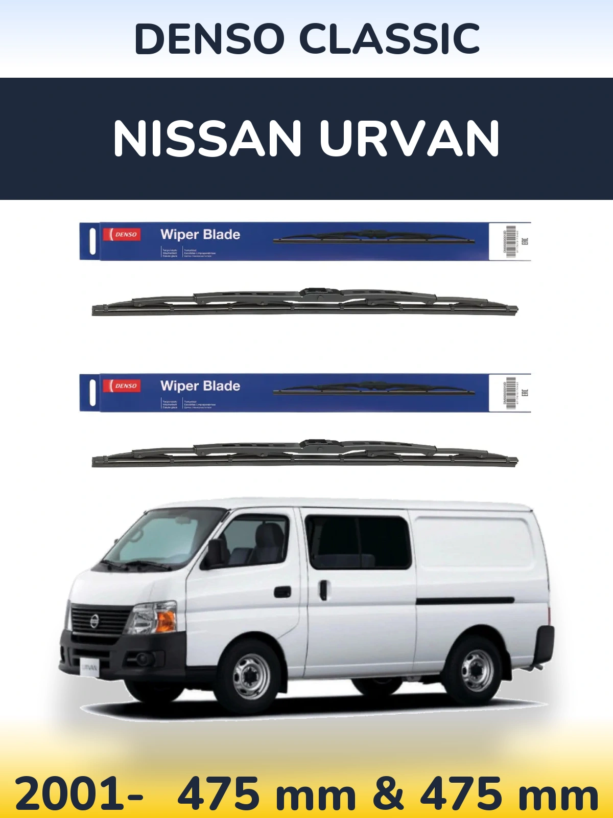 Sada předních stěračů Denso Classic 475 a 475 mm pro Nissan Urvan 2001-2026