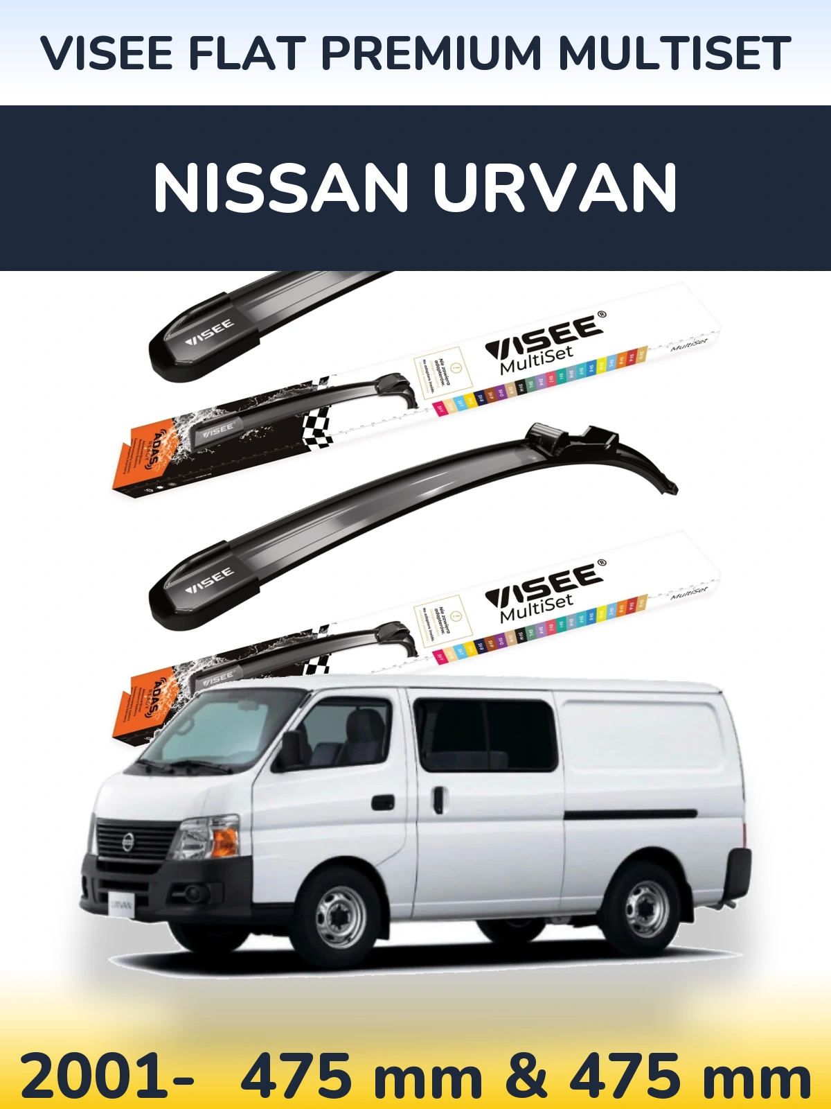 Sada předních stěračů VISEE FLAT PREMIUM MultiSet 475 a 475 mm pro Nissan Urvan 2001-2026