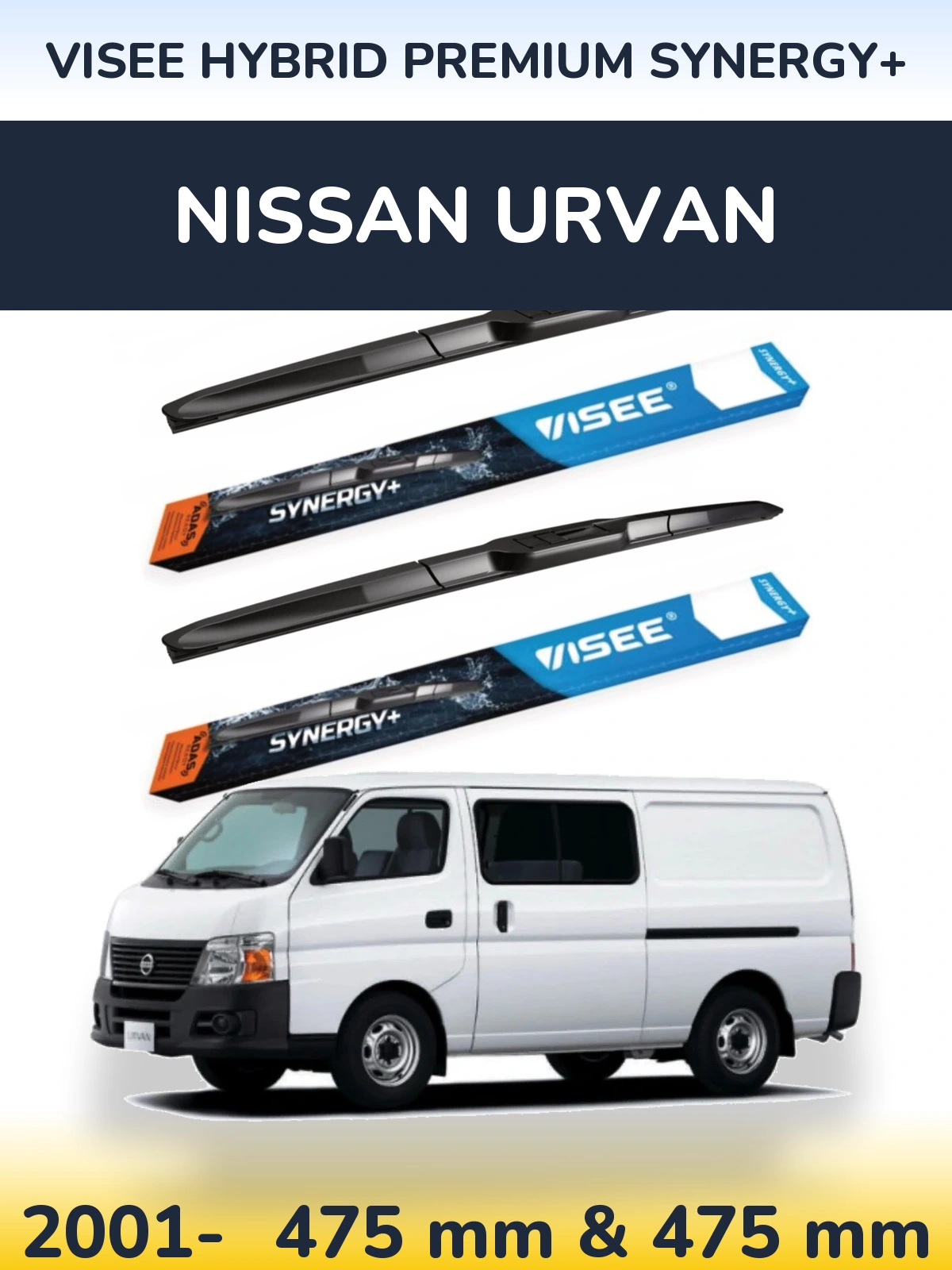 Sada předních stěračů VISEE HYBRID PREMIUM SYNERGY+ 475 a 475 mm pro Nissan Urvan 2001-2026