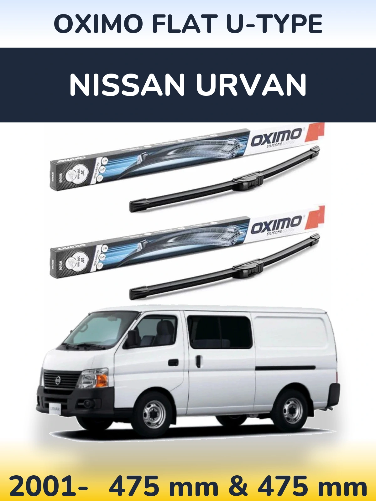 Sada předních stěračů Oximo Flat U-type 475 a 475 mm pro Nissan Urvan 2001-2026