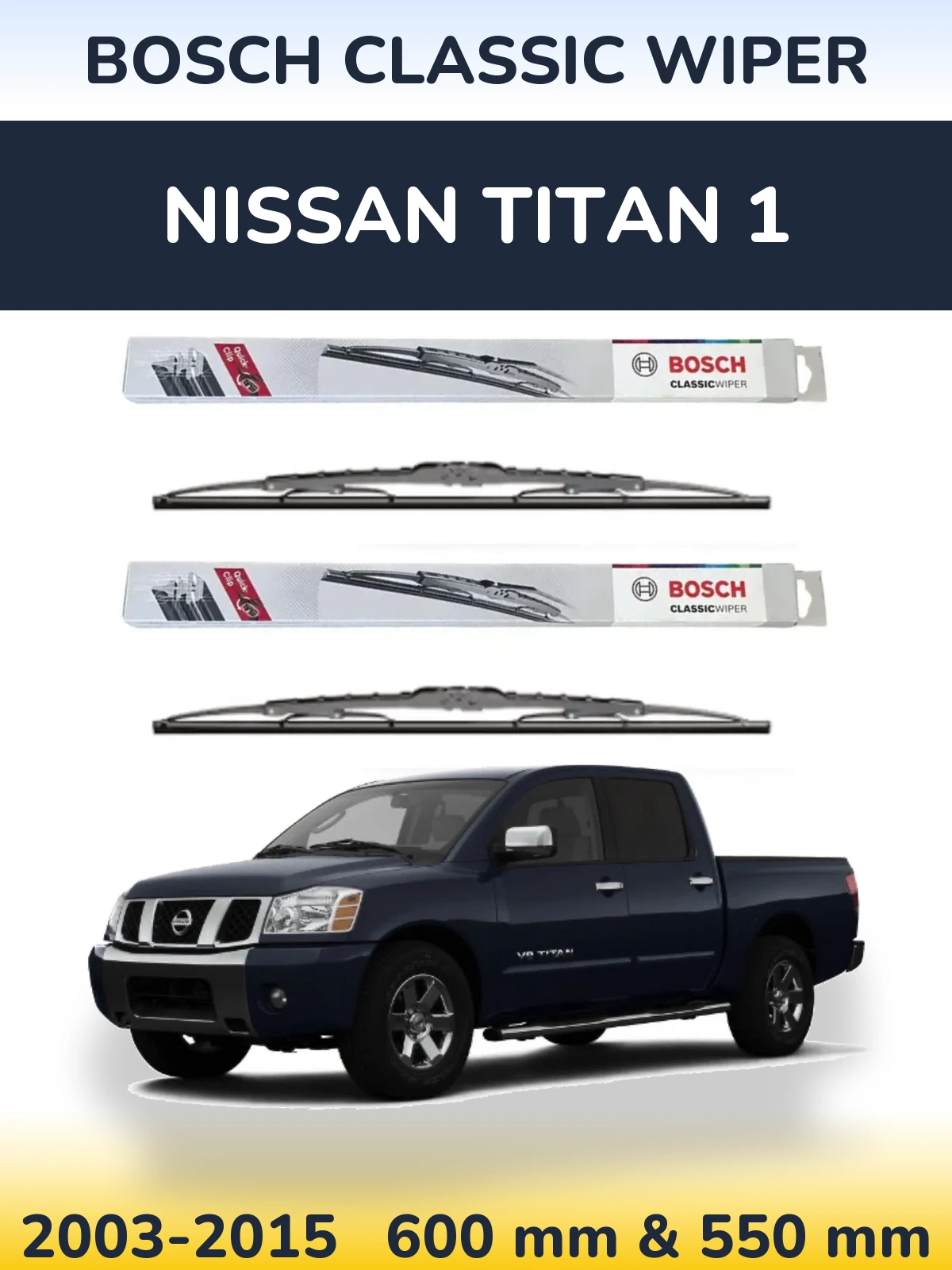 Sada předních stěračů BOSCH Classic Wiper 600 a 550 mm pro Nissan Titan 1 2003-2015