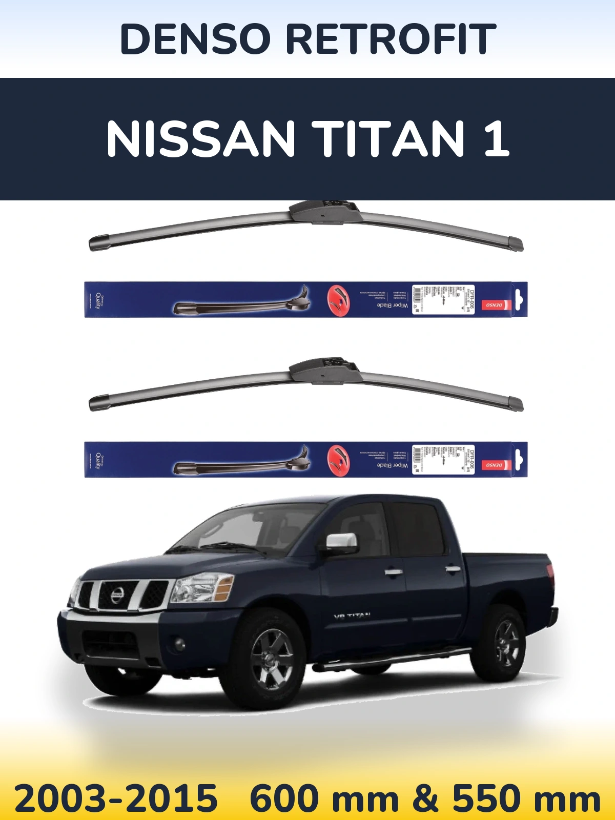 Sada předních stěračů Denso Retrofit 600 a 550 mm pro Nissan Titan 1 2003-2015