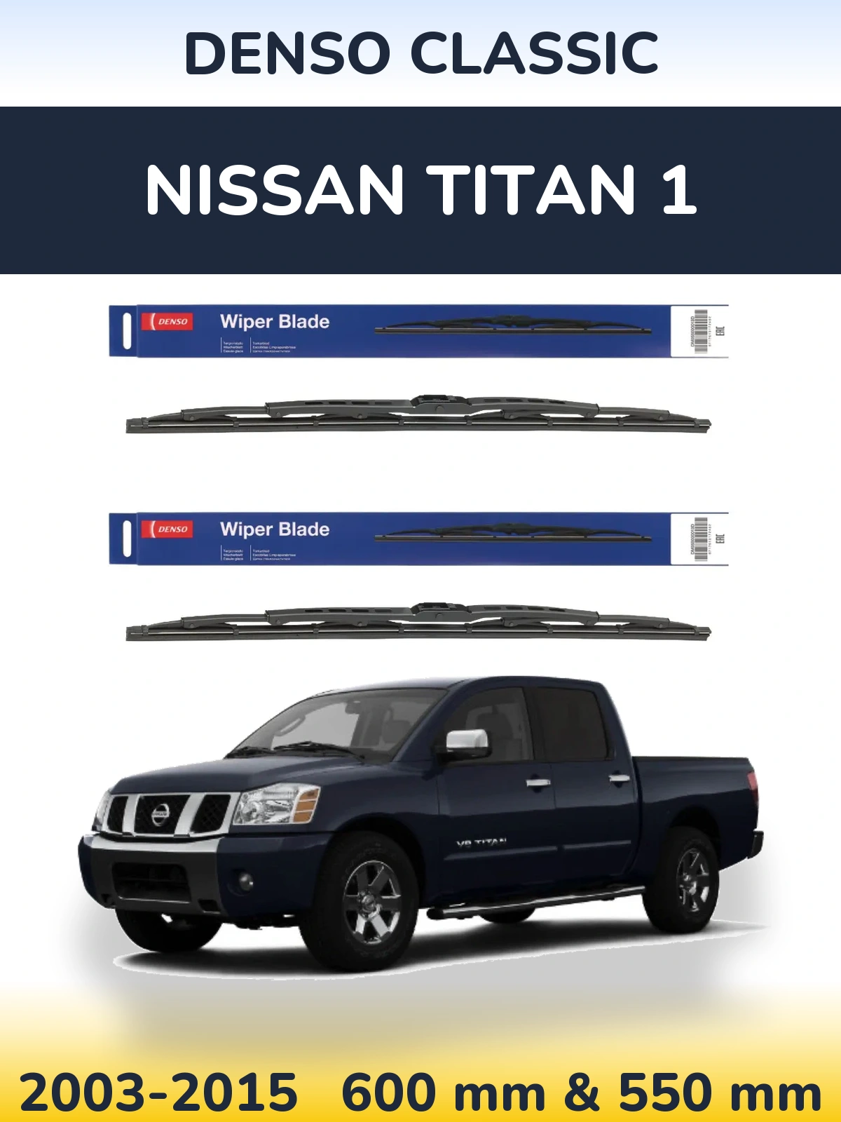 Sada předních stěračů Denso Classic 600 a 550 mm pro Nissan Titan 1 2003-2015