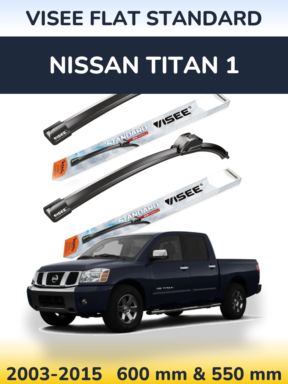 Sada předních stěračů VISEE FLAT STANDARD 600 a 550 mm pro Nissan Titan 1 2003-2015