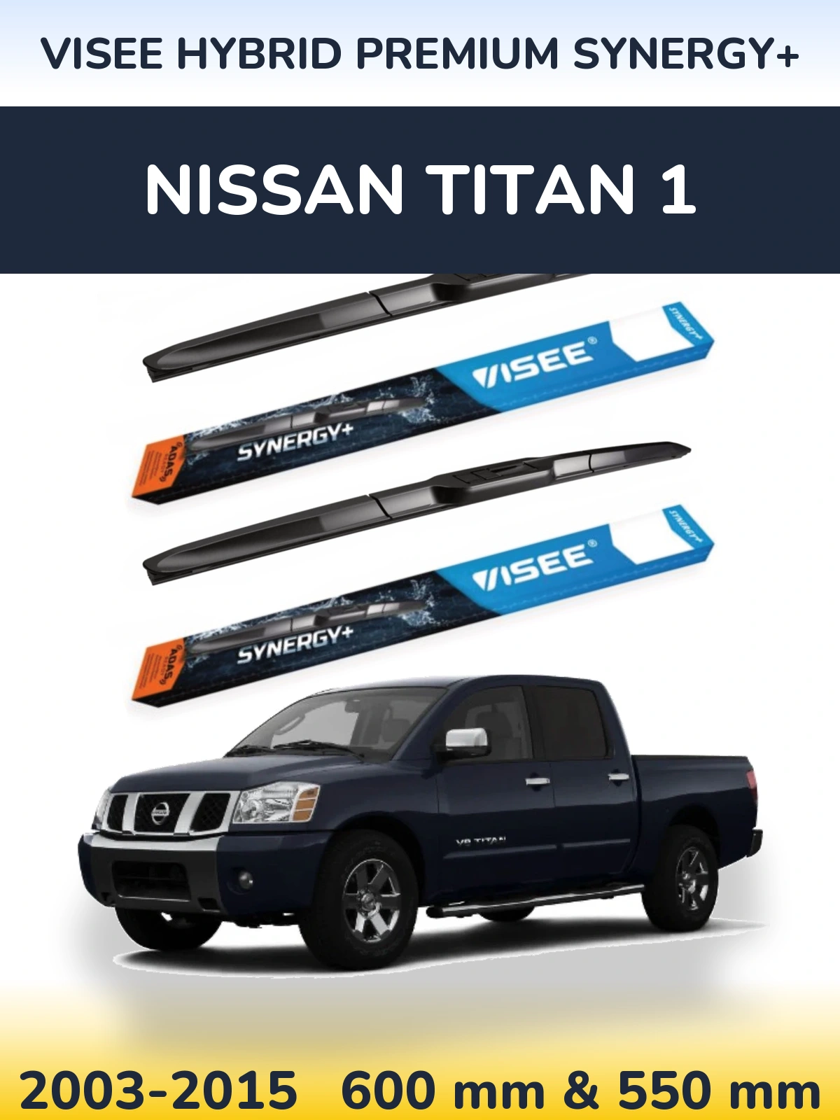 Sada předních stěračů VISEE HYBRID PREMIUM SYNERGY+ 600 a 550 mm pro Nissan Titan 1 2003-2015