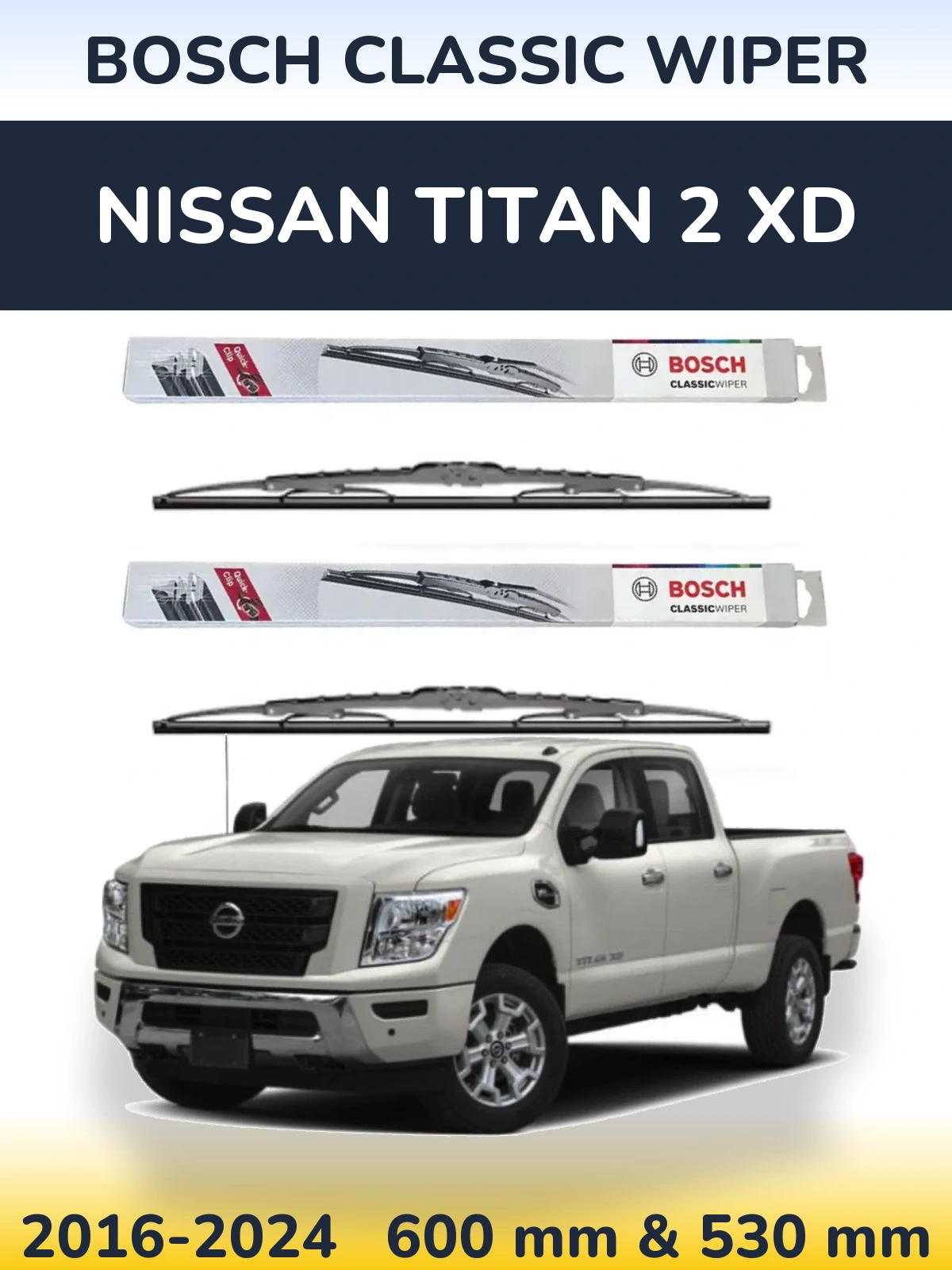Sada předních stěračů BOSCH Classic Wiper 600 a 530 mm pro Nissan Titan 2 XD 2016-2024