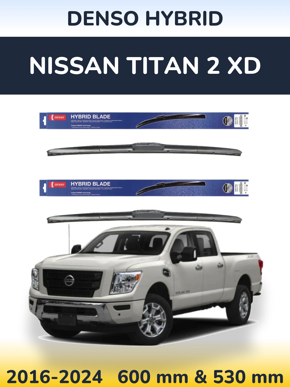 Sada předních stěračů Denso Hybrid 600 a 530 mm pro Nissan Titan 2 XD 2016-2024