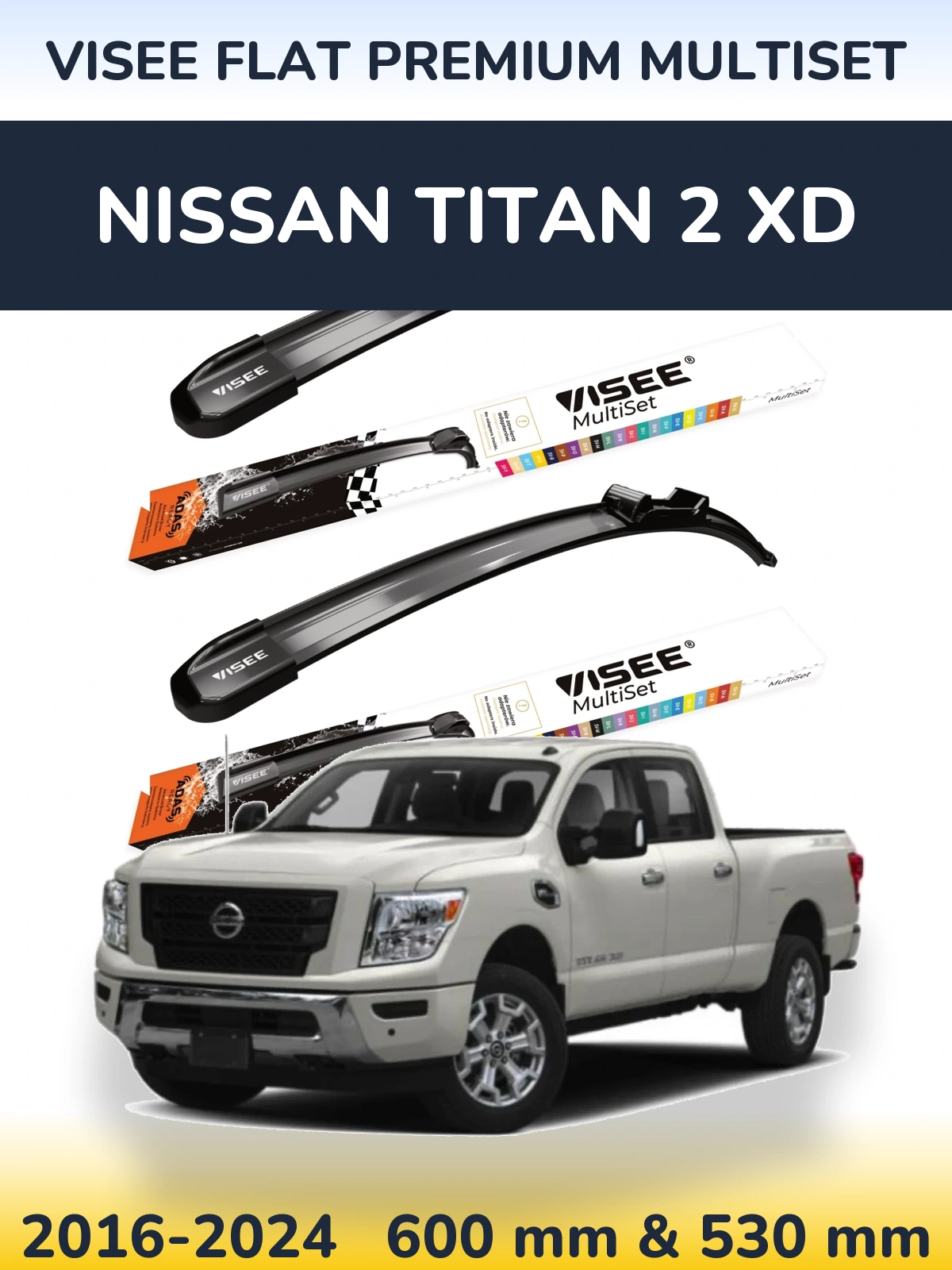 Комплект передніх щіток VISEE FLAT PREMIUM MultiSet 600 & 530 мм для Nissan Titan 2 XD 2016-2024