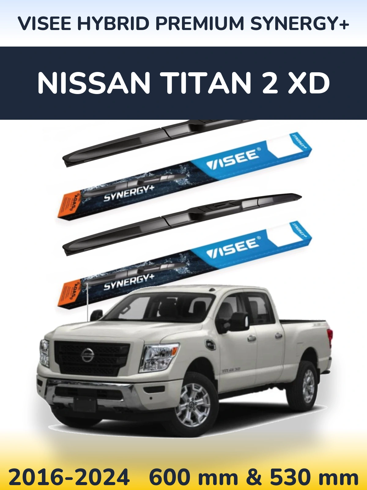 Комплект передніх щіток VISEE HYBRID PREMIUM SYNERGY+ 600 & 530 мм для Nissan Titan 2 XD 2016-2024