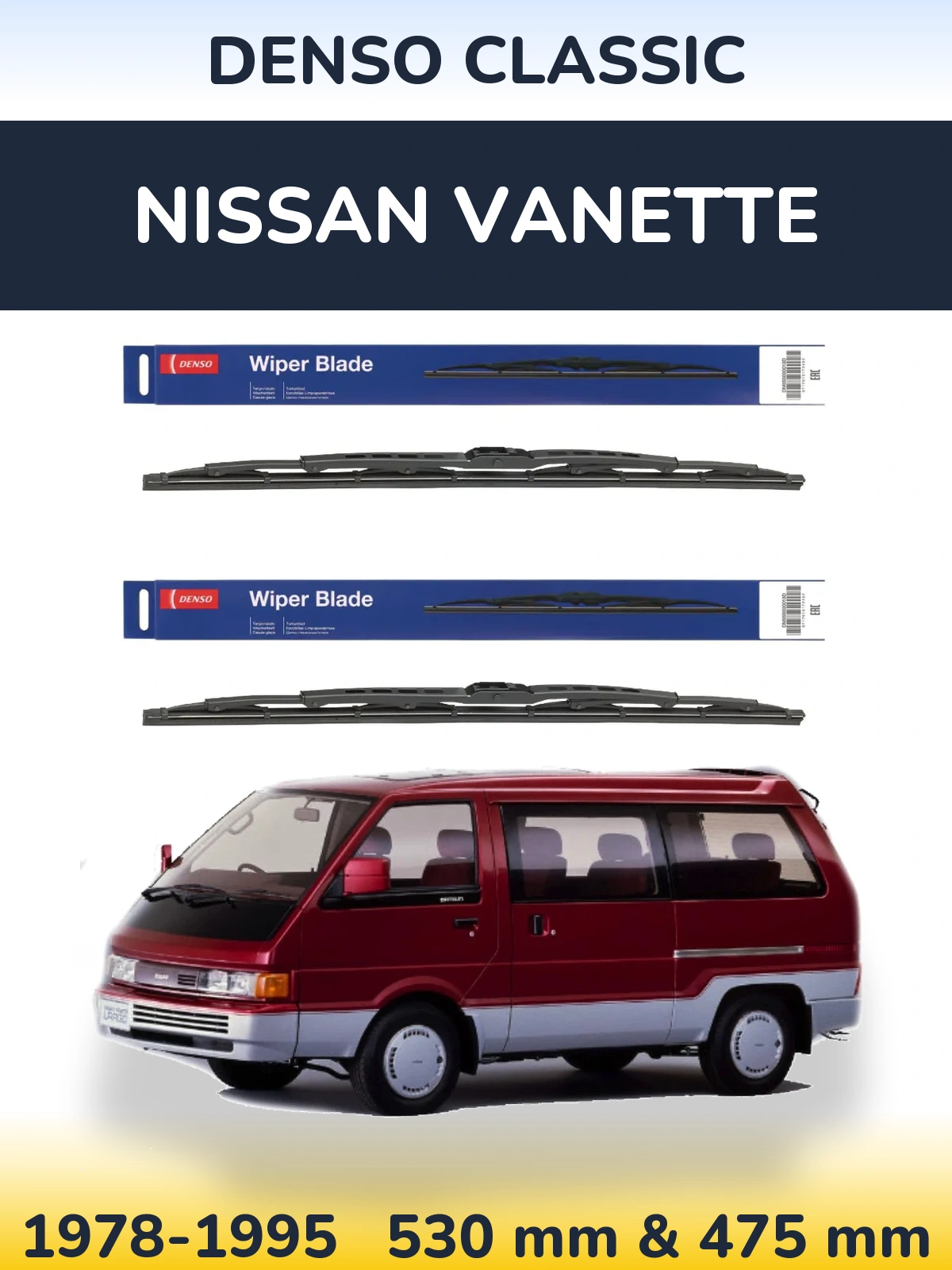 Sada předních stěračů Denso Classic 530 a 475 mm pro Nissan Vanette 1978-1995