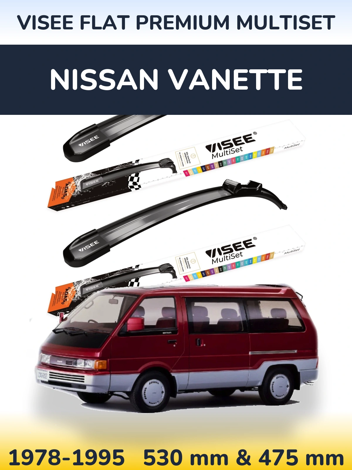 Sada předních stěračů VISEE FLAT PREMIUM MultiSet 530 a 475 mm pro Nissan Vanette 1978-1995