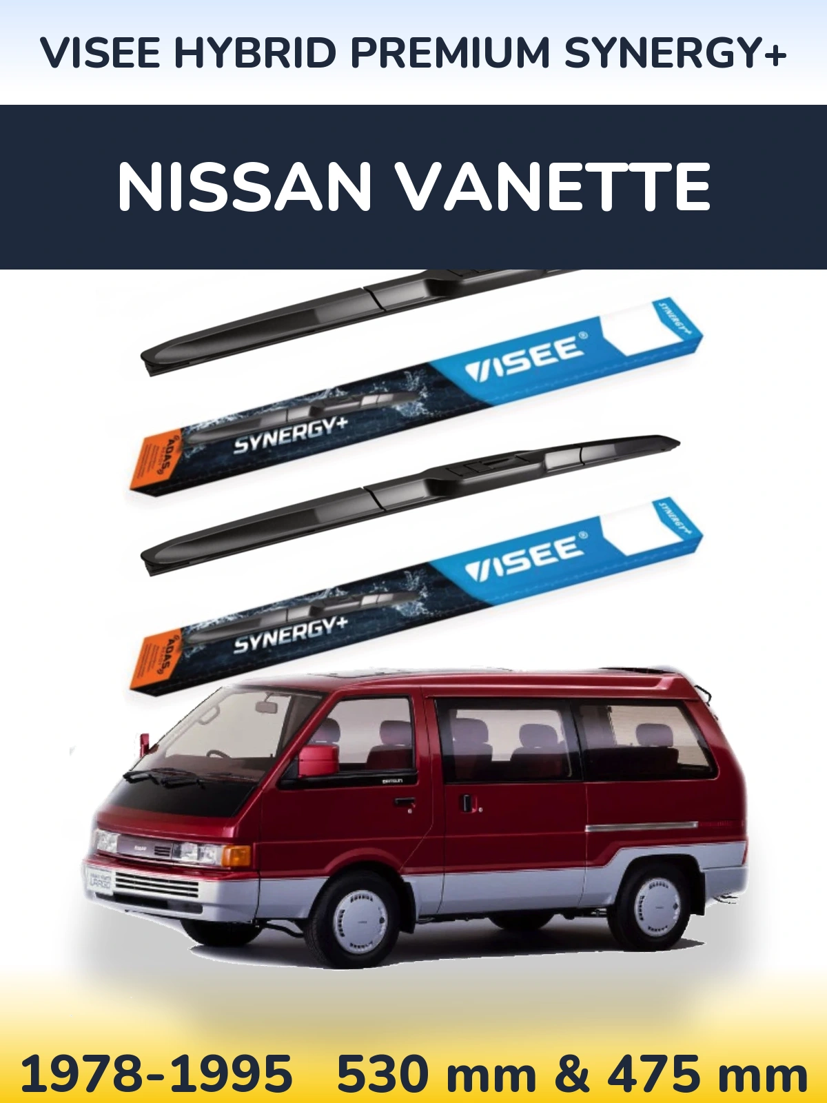 Sada předních stěračů VISEE HYBRID PREMIUM SYNERGY+ 530 a 475 mm pro Nissan Vanette 1978-1995