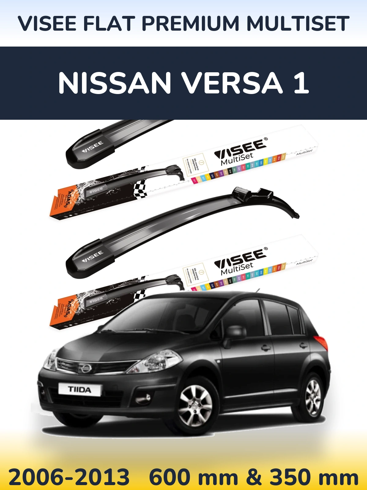 Sada předních stěračů VISEE FLAT PREMIUM MultiSet 600 a 350 mm pro Nissan Versa 1 2006-2013