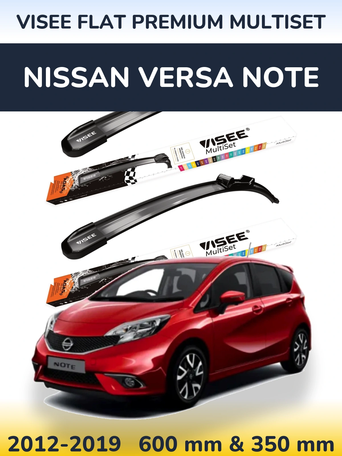 Комплект передніх щіток VISEE FLAT PREMIUM MultiSet 600 & 350 мм для Nissan Versa Note 2012-2019