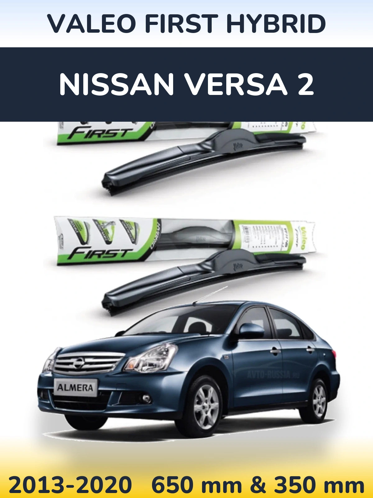 Sada předních stěračů Valeo First Hybrid 650 a 350 mm pro Nissan Versa 2 2013-2020
