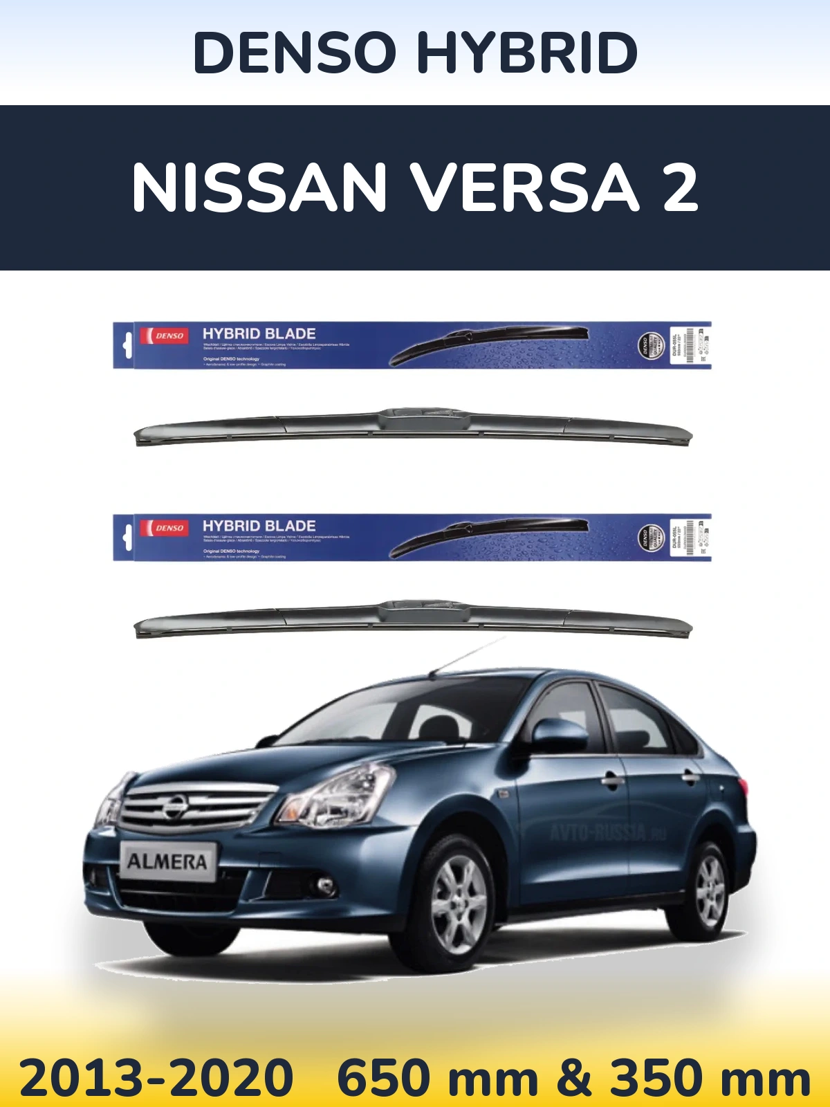 Sada předních stěračů Denso Hybrid 650 a 350 mm pro Nissan Versa 2 2013-2020