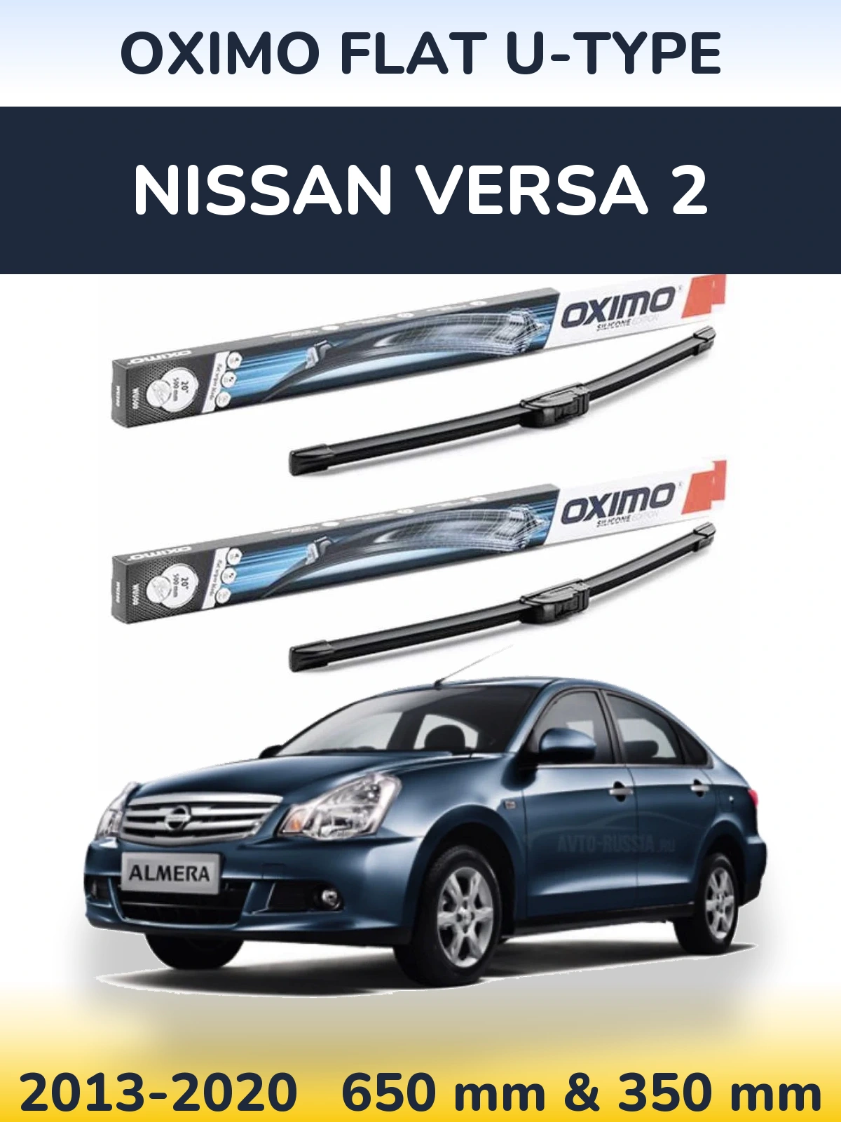 Sada předních stěračů Oximo Flat U-type 650 a 350 mm pro Nissan Versa 2 2013-2020