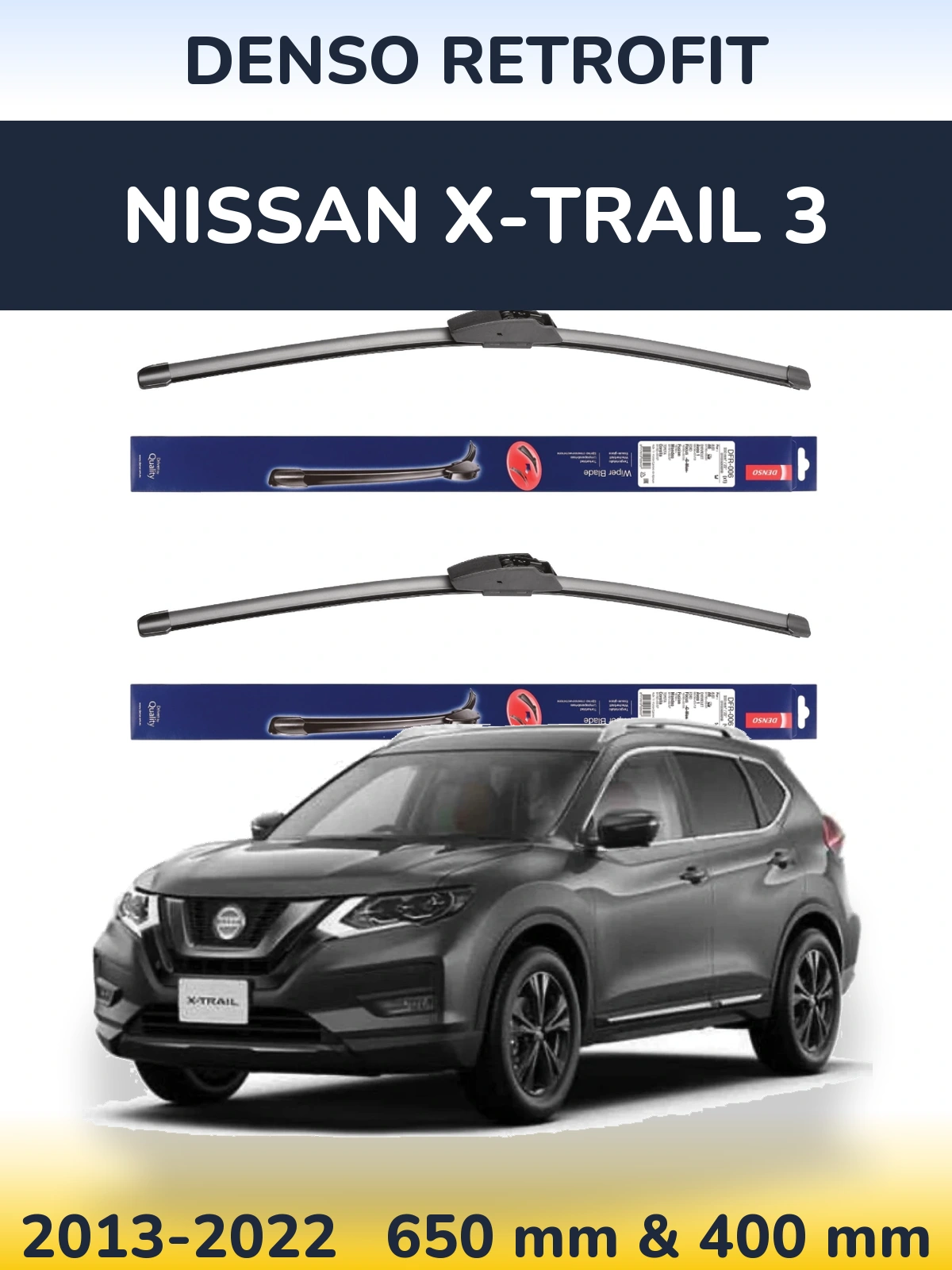 Sada předních stěračů Denso Retrofit 650 a 400 mm pro Nissan X-Trail 3 2013-2022