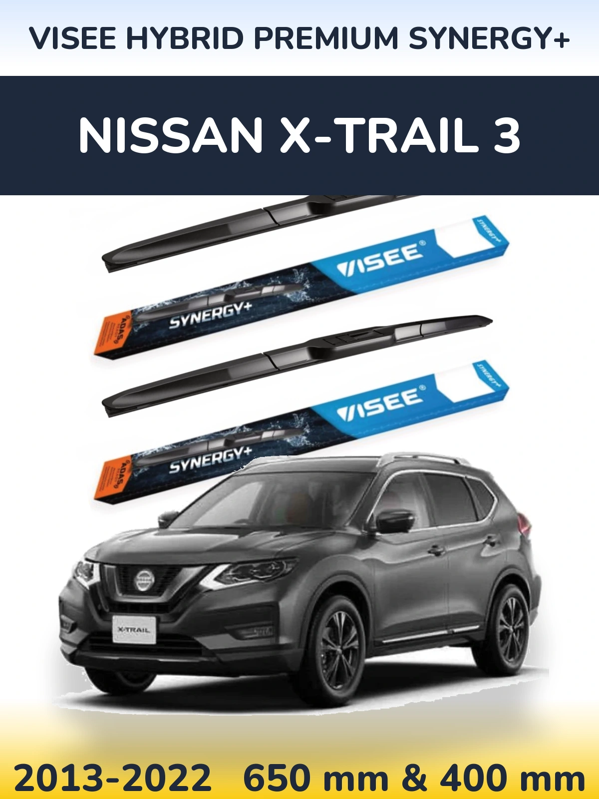 Sada předních stěračů VISEE HYBRID PREMIUM SYNERGY+ 650 a 400 mm pro Nissan X-Trail 3 2013-2022