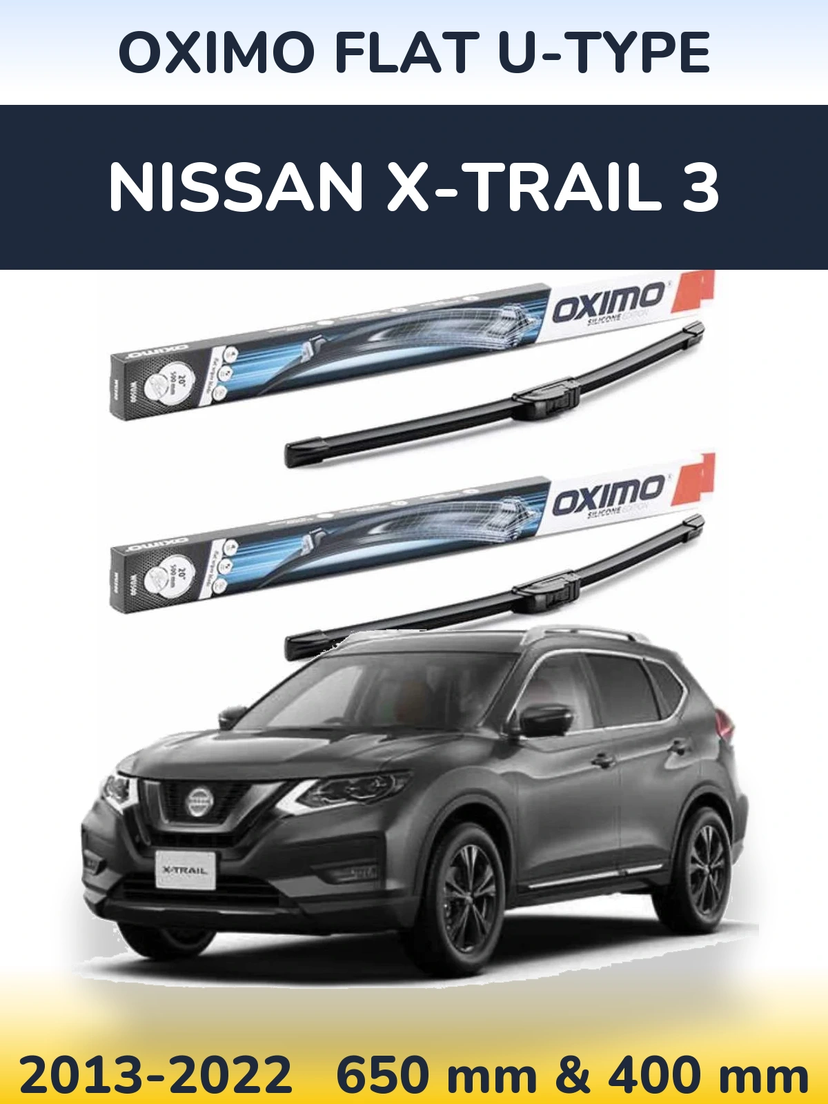 Sada předních stěračů Oximo Flat U-type 650 a 400 mm pro Nissan X-Trail 3 2013-2022