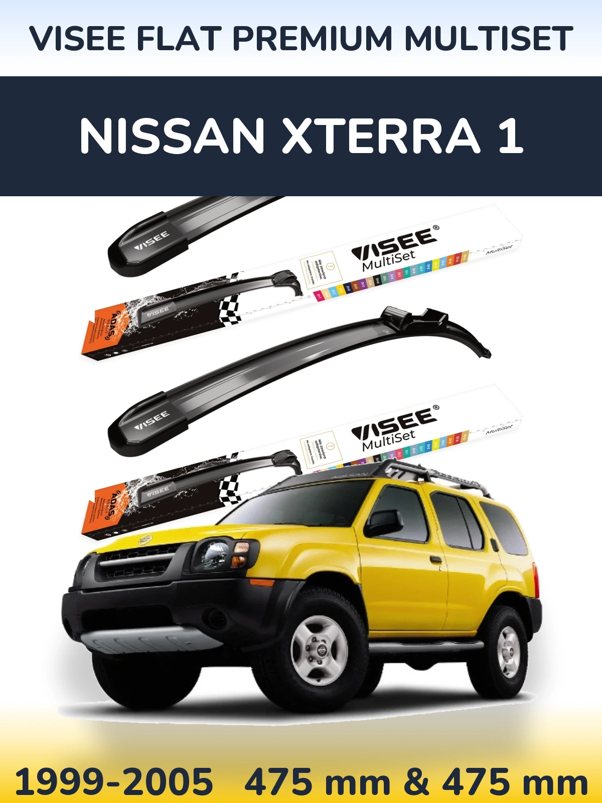 Sada předních stěračů VISEE FLAT PREMIUM MultiSet 475 a 475 mm pro Nissan Xterra 1 1999-2005