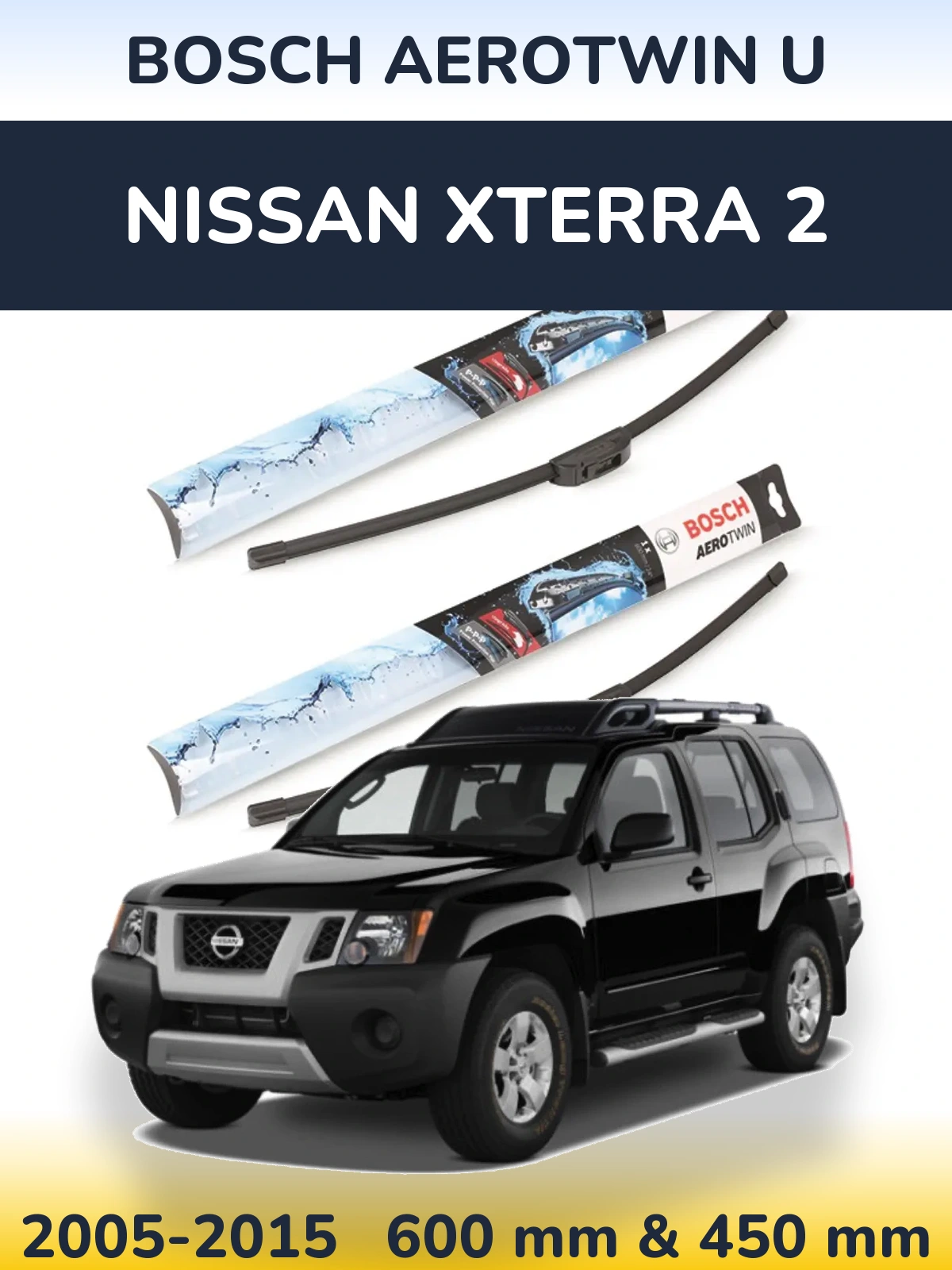 Sada předních stěračů BOSCH AeroTwin U 600 a 450 mm pro Nissan Xterra 2 2005-2015